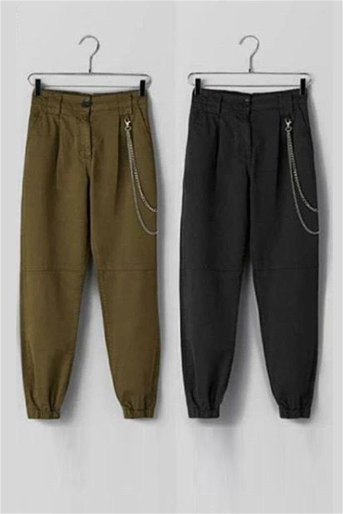 Zincir Detay Paçası Lastikli Pantalon