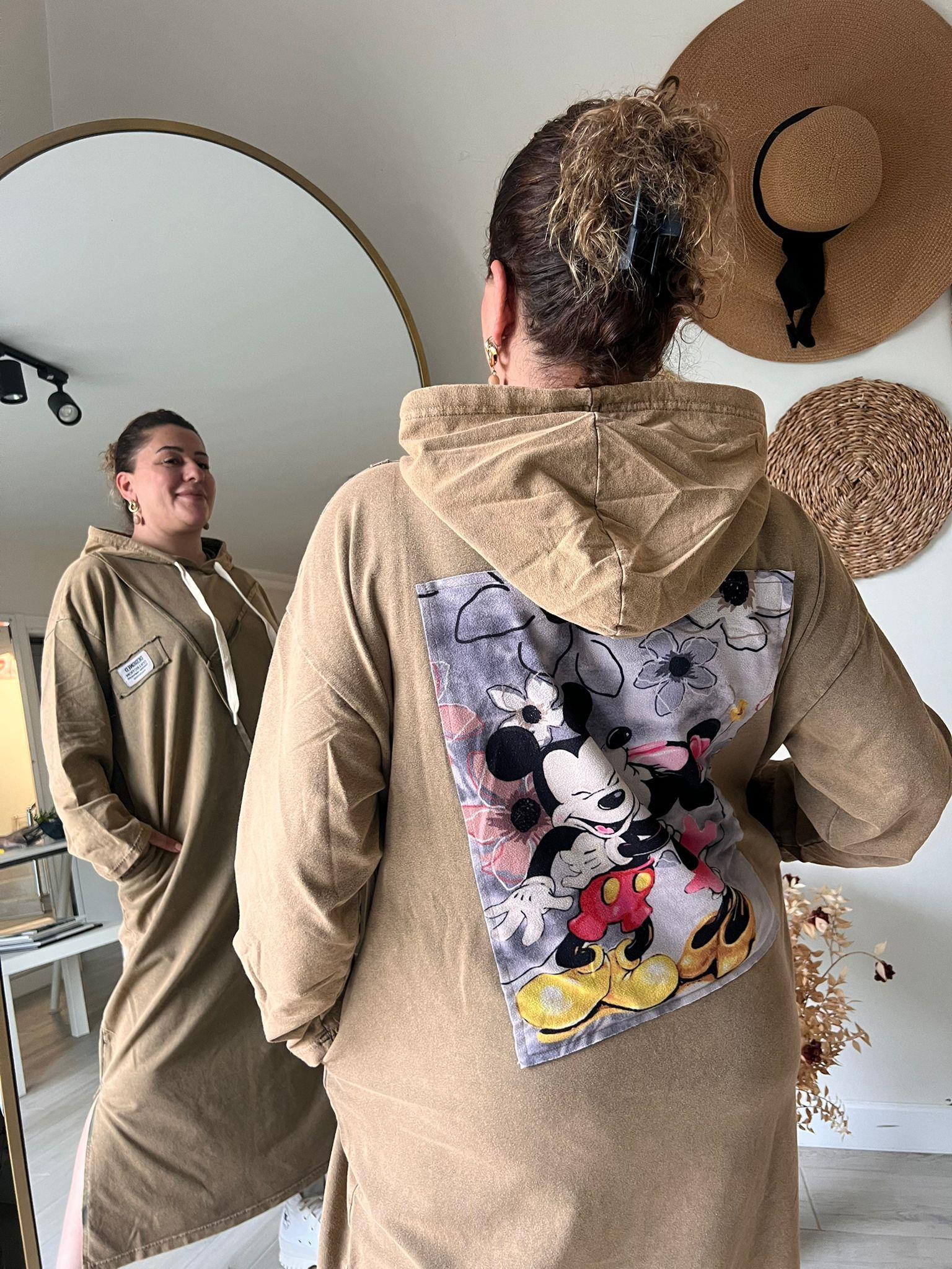 %100 Pamuk 2iplik Oversize Miki Baskılı Elbise | Mjora Butik