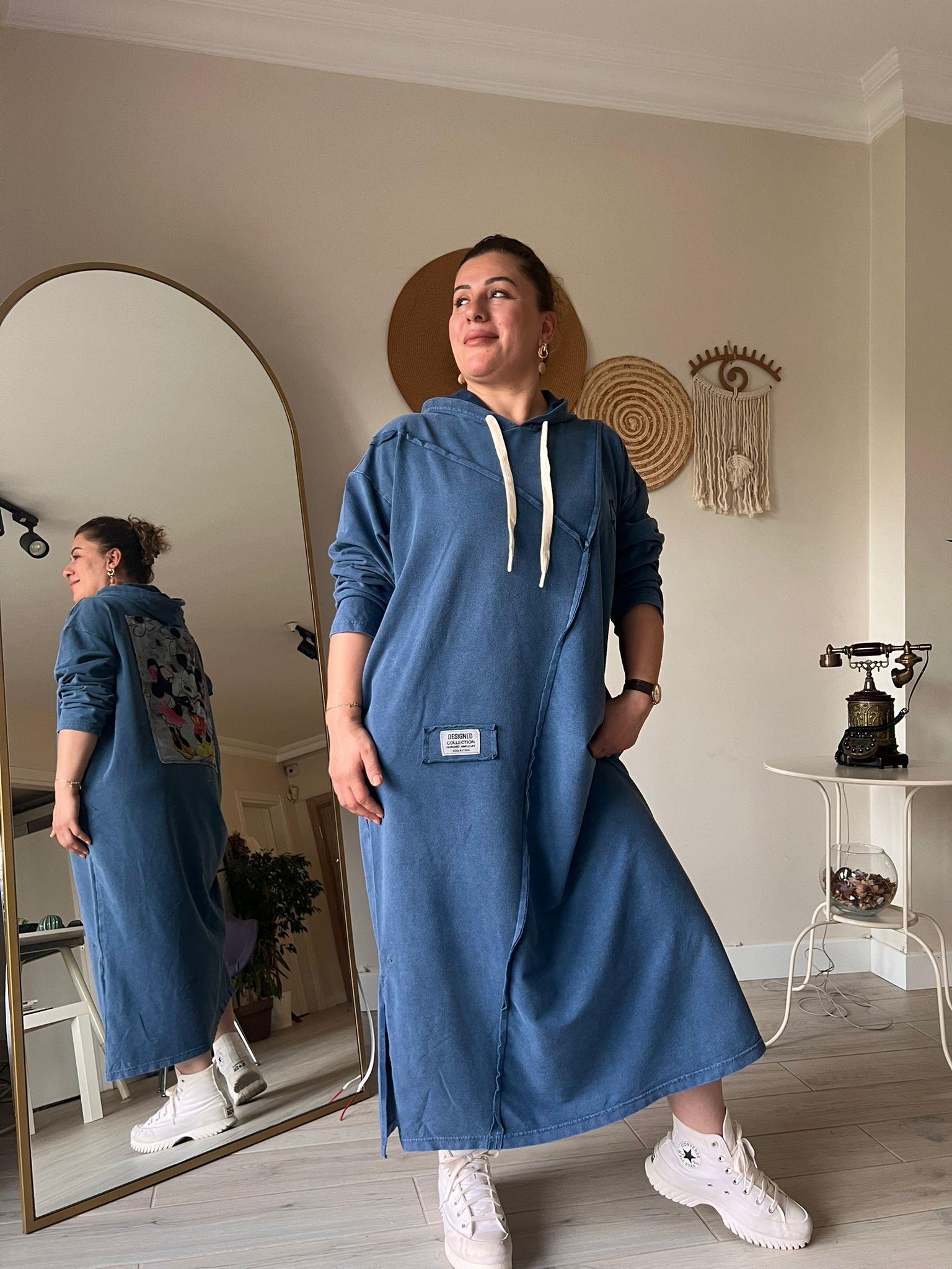 %100 Pamuk 2iplik Oversize Miki Baskılı Elbise | Mjora Butik