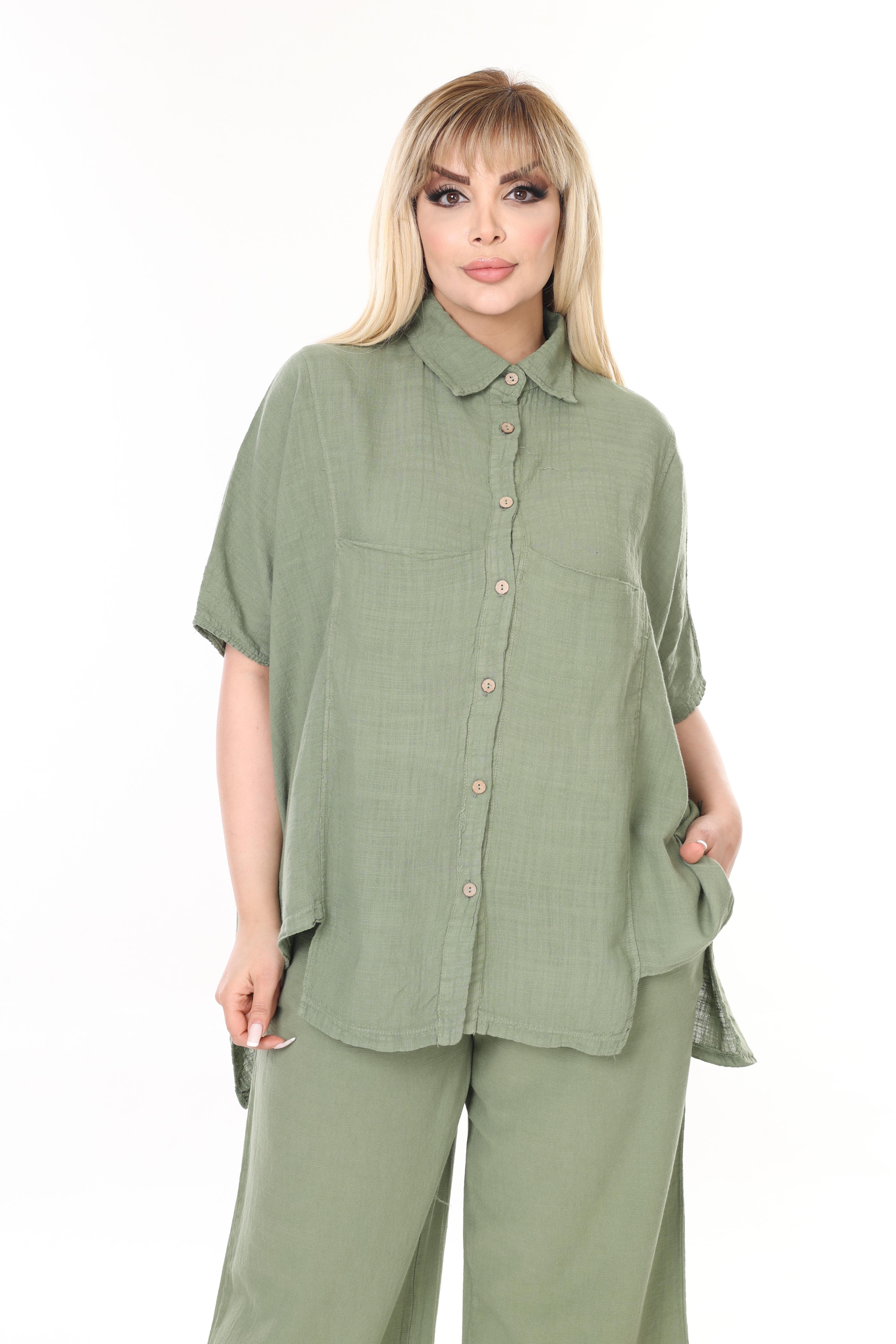 %100 Pamuk Keten Geniş Kesim Pantolon&Gömlek Takım