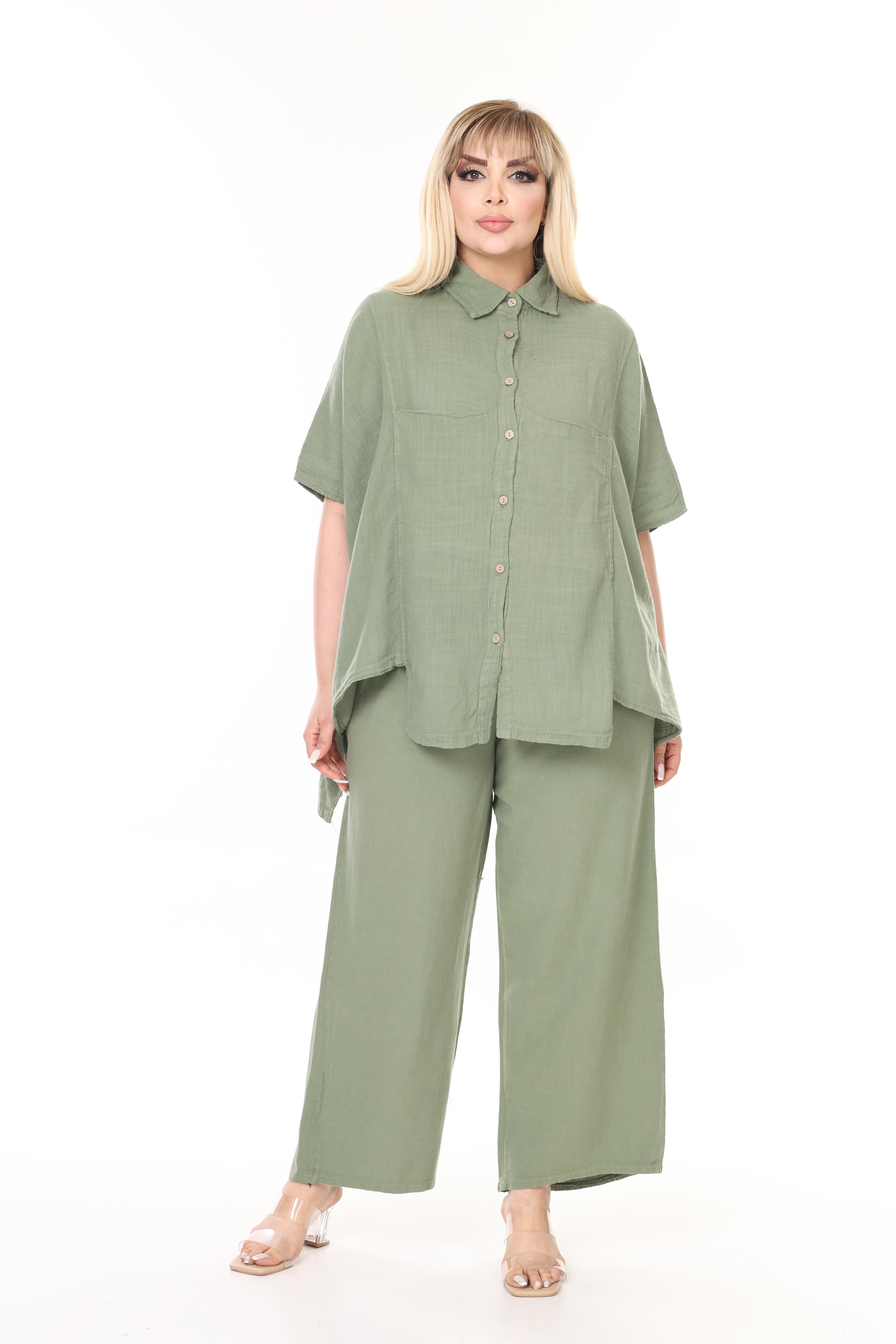%100 Pamuk Keten Geniş Kesim Pantolon&Gömlek Takım