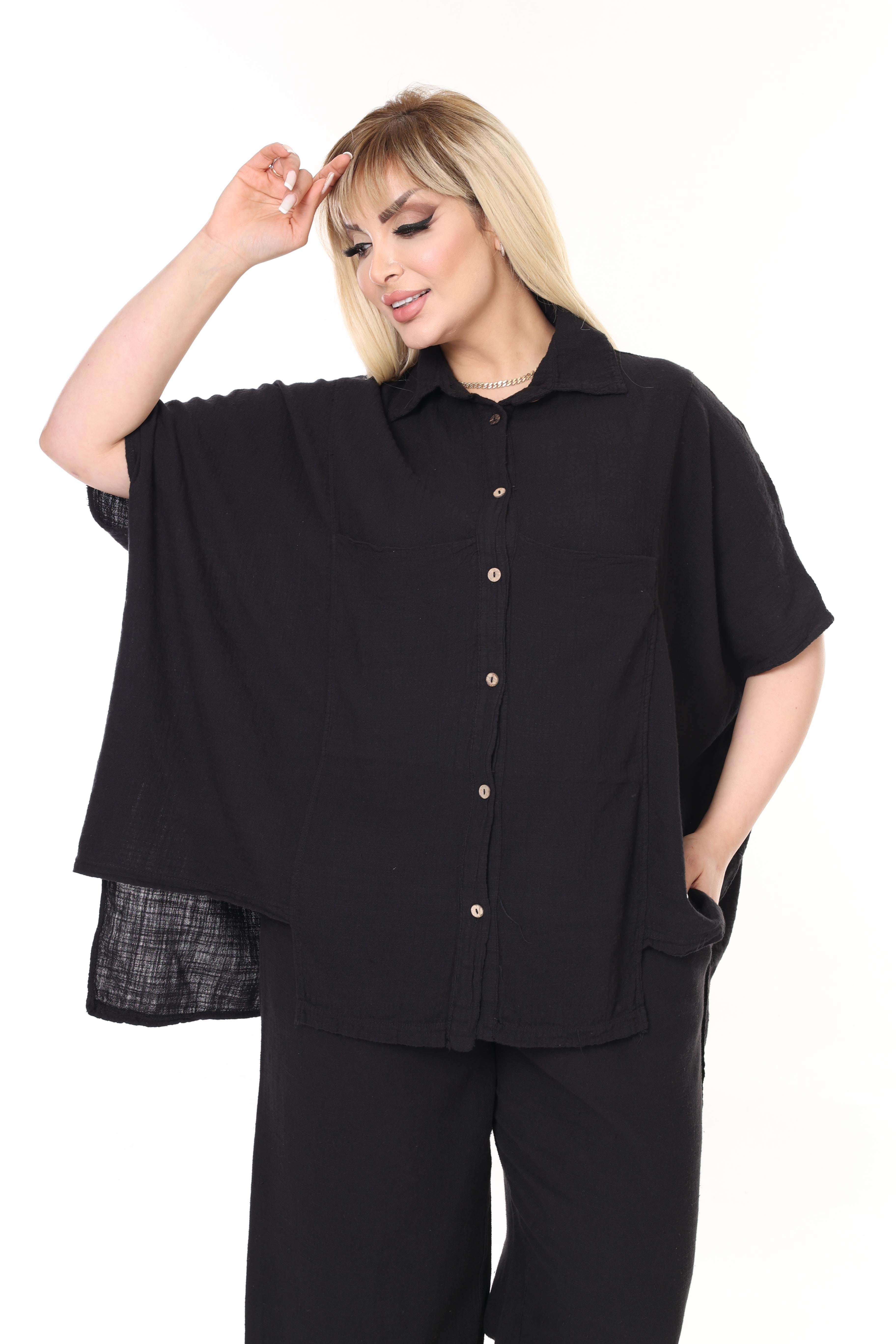 %100 Pamuk Keten Geniş Kesim Pantolon&Gömlek Takım