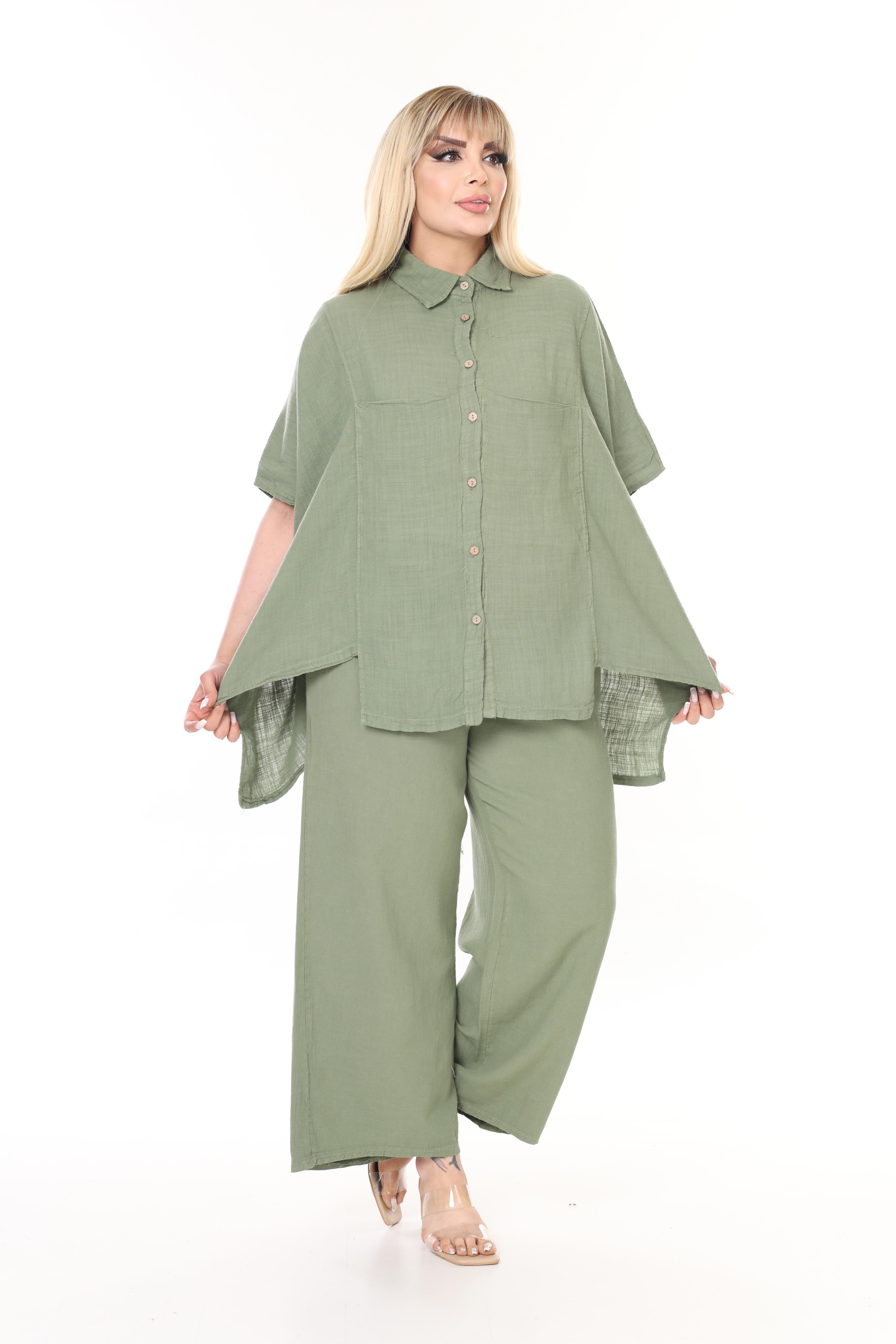 %100 Pamuk Keten Geniş Kesim Pantolon&Gömlek Takım