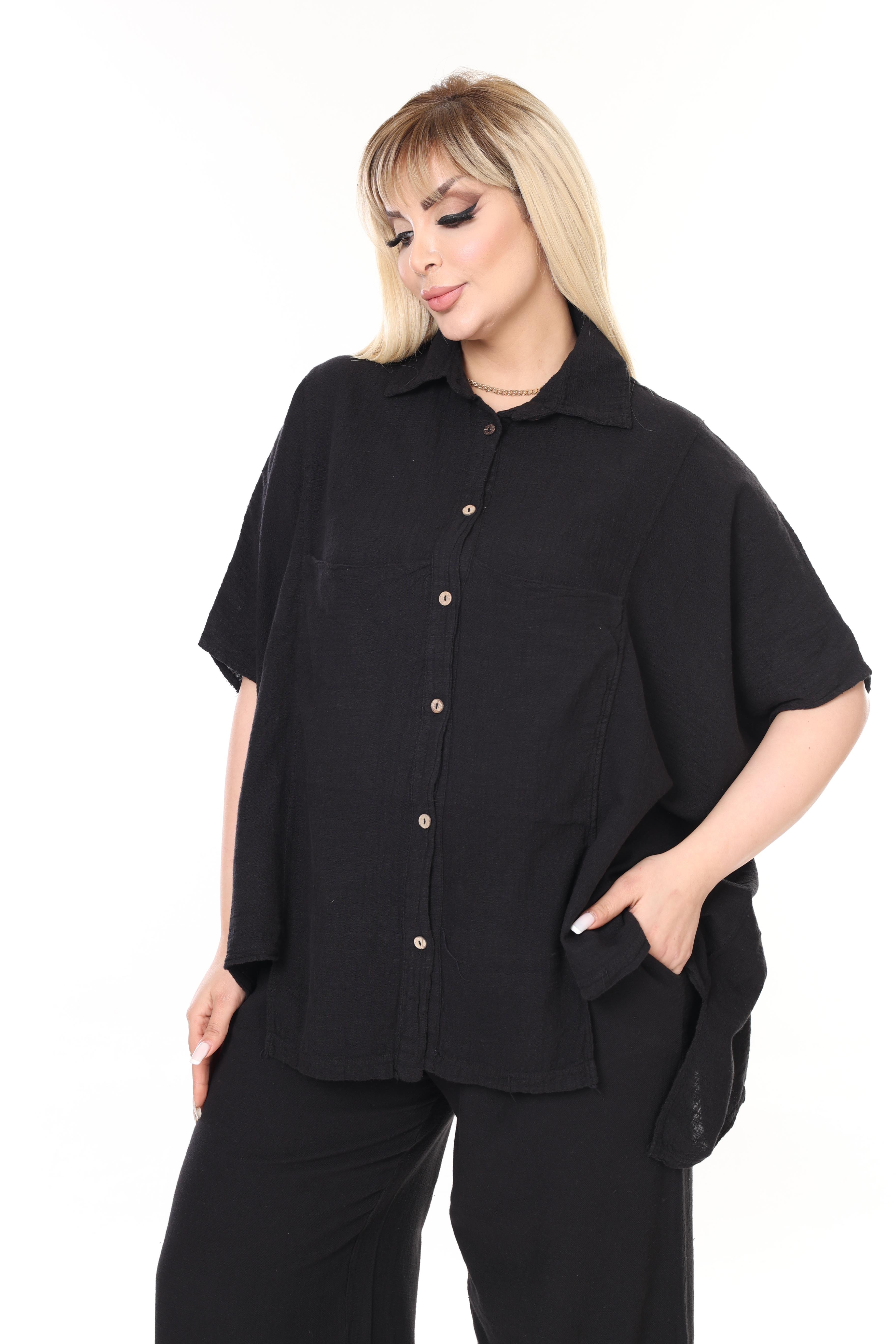 %100 Pamuk Keten Geniş Kesim Pantolon&Gömlek Takım