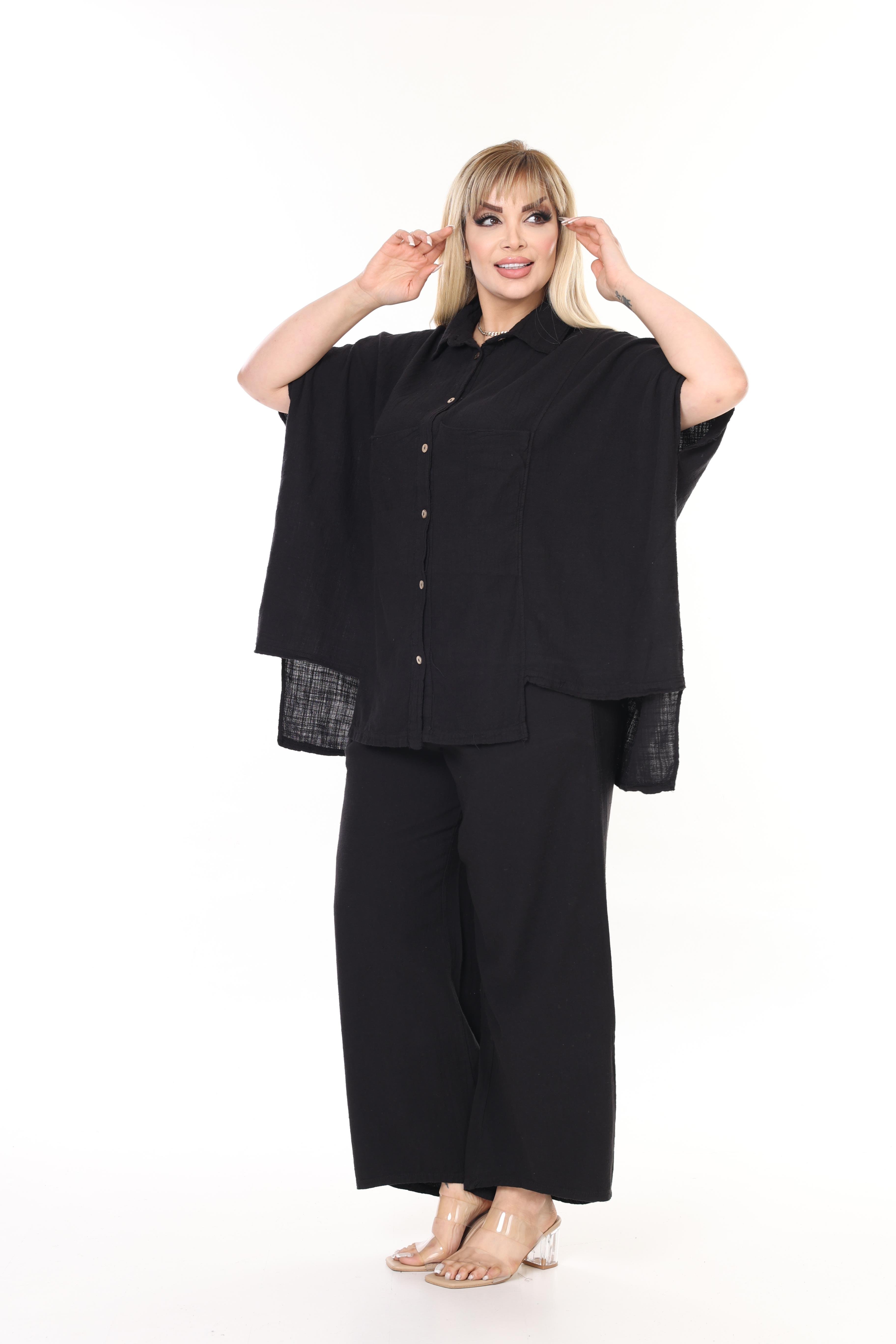 %100 Pamuk Keten Geniş Kesim Pantolon&Gömlek Takım