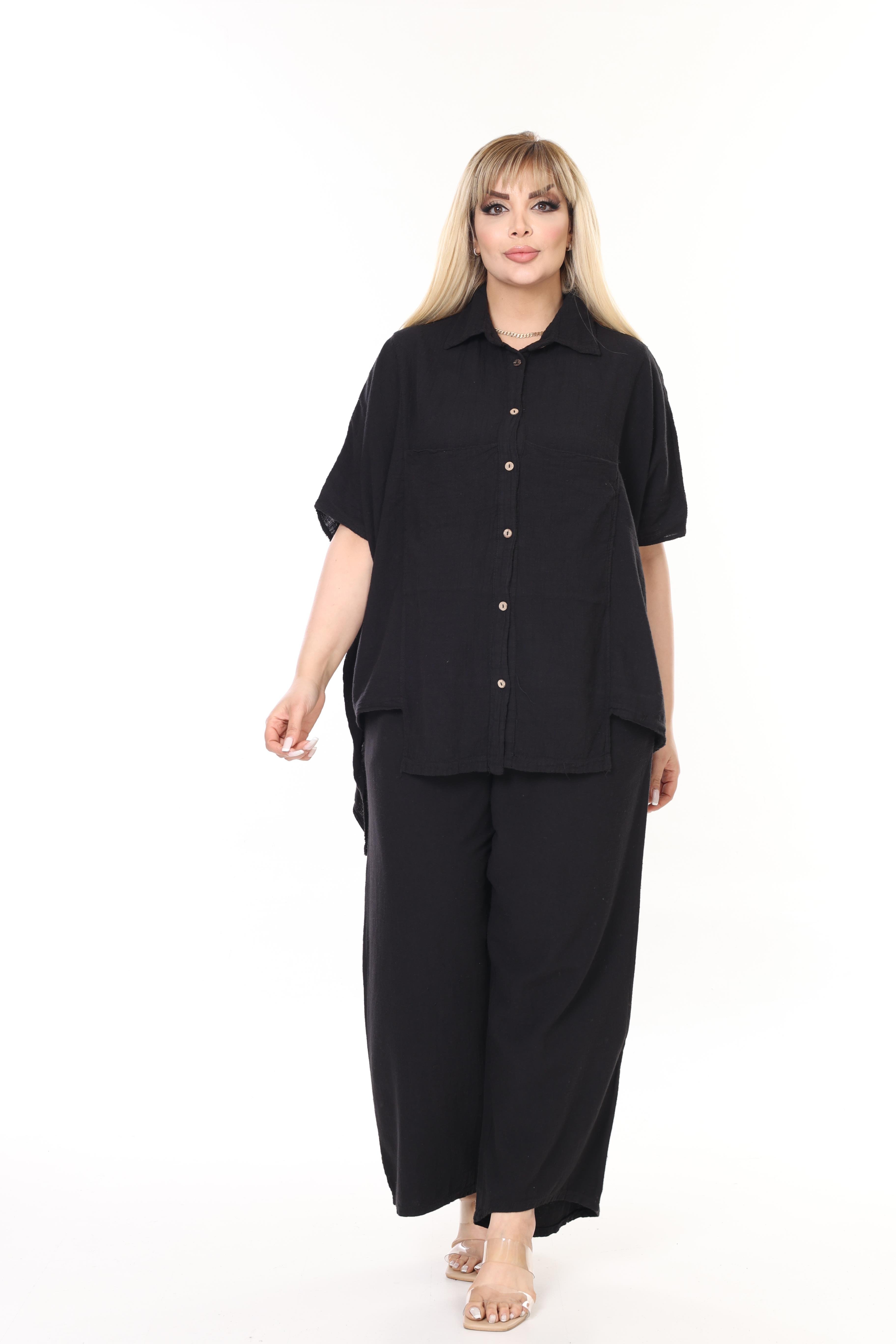 %100 Pamuk Keten Geniş Kesim Pantolon&Gömlek Takım