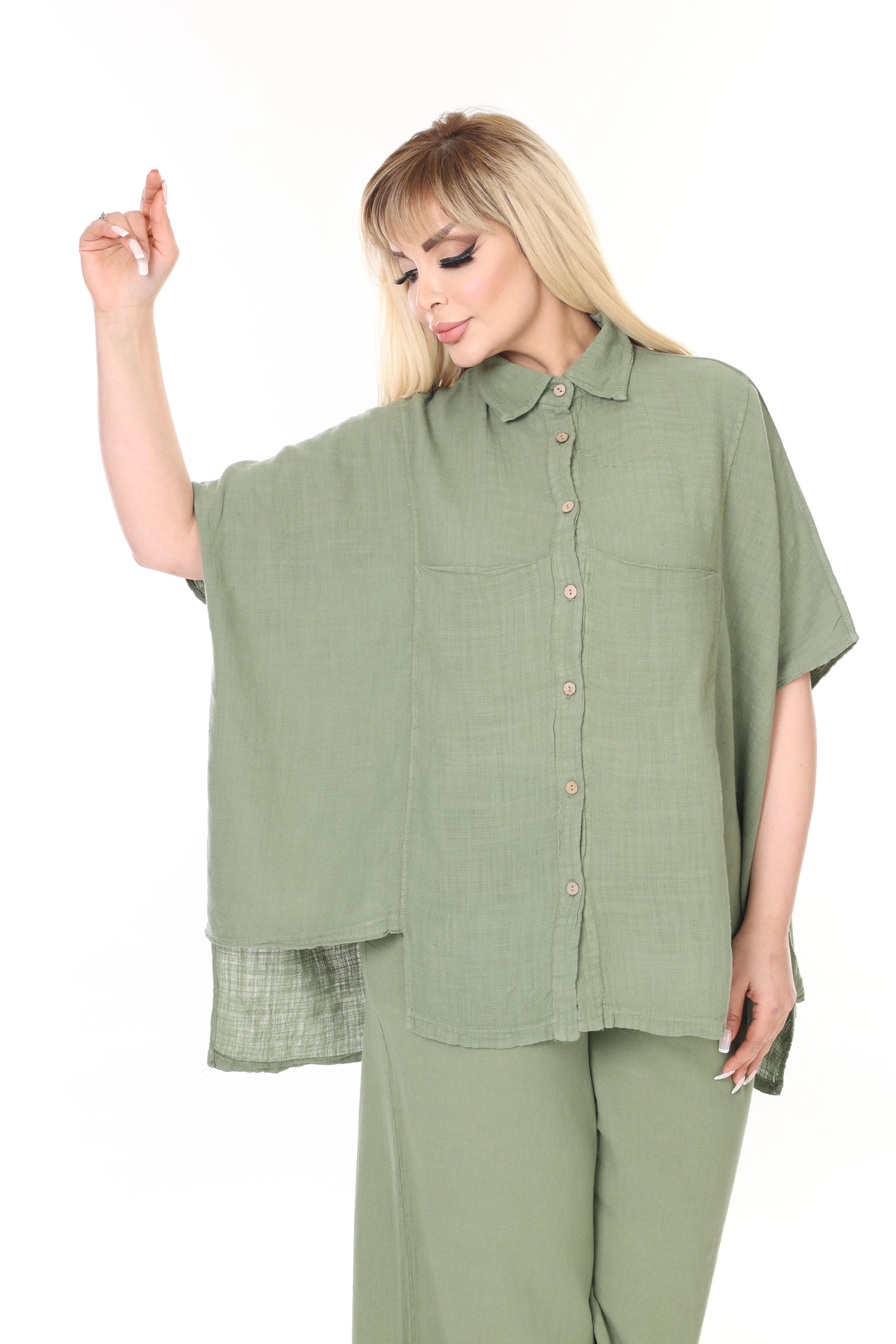 %100 Pamuk Keten Geniş Kesim Pantolon&Gömlek Takım