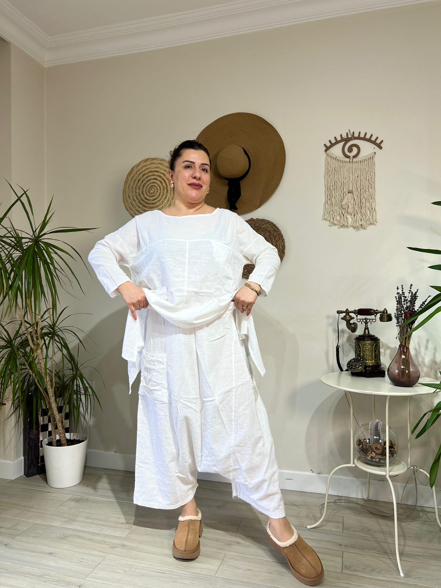 %100 Pamuk Keten Otantik Tarz Şalvar Takım