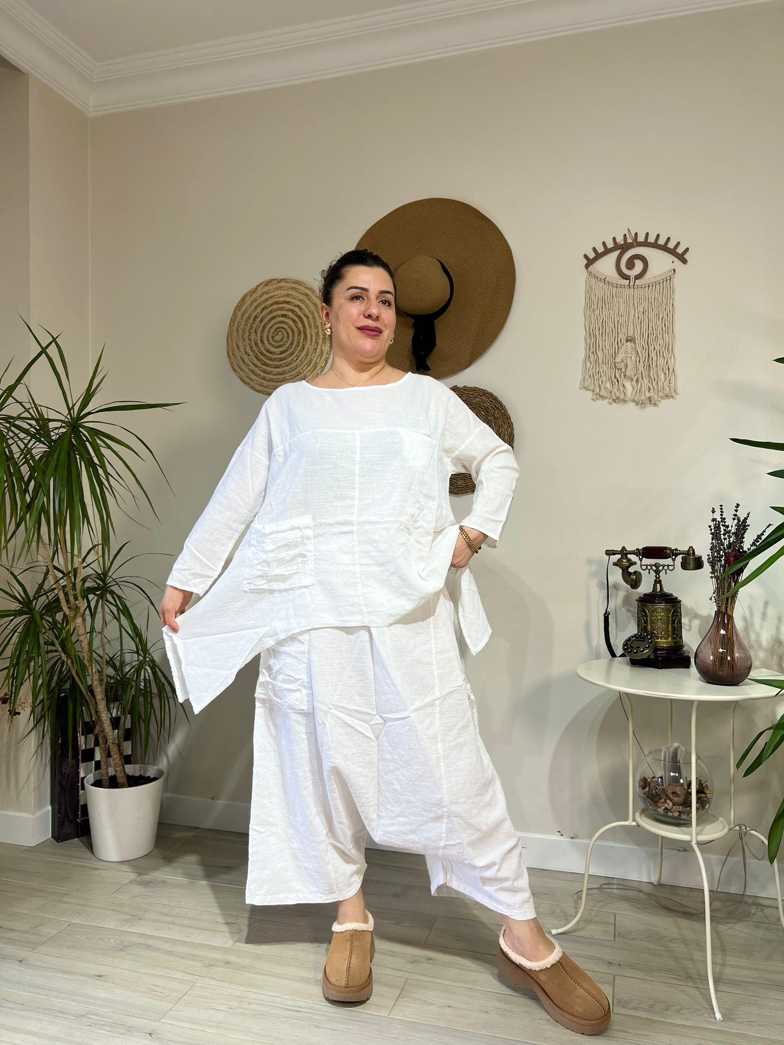 %100 Pamuk Keten Otantik Tarz Şalvar Takım