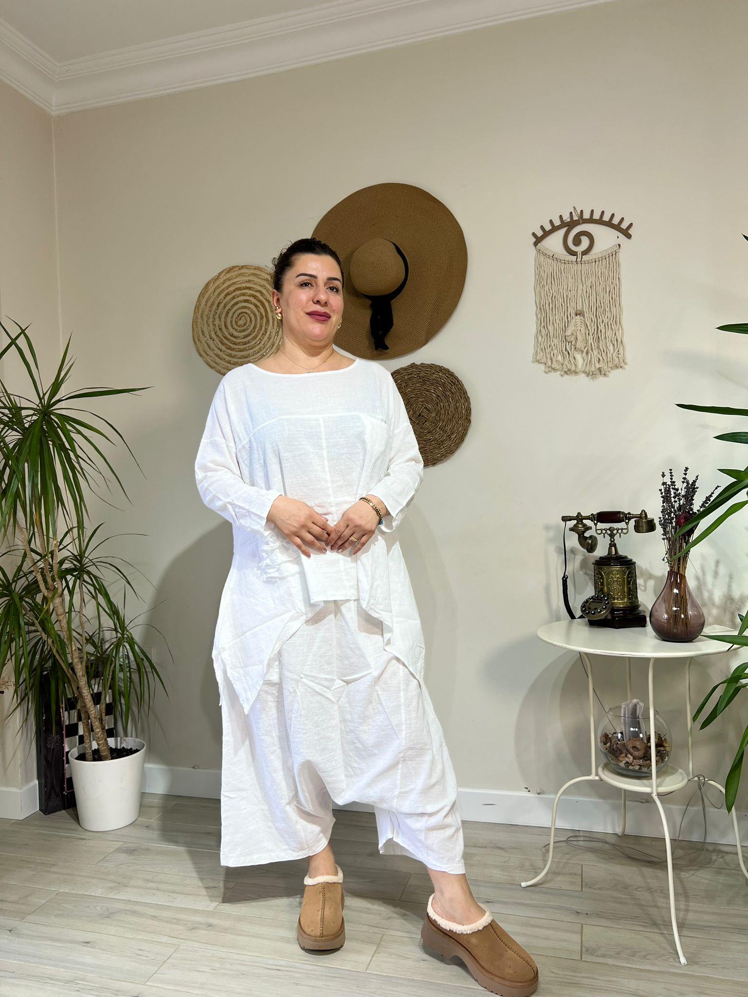 %100 Pamuk Keten Otantik Tarz Şalvar Takım