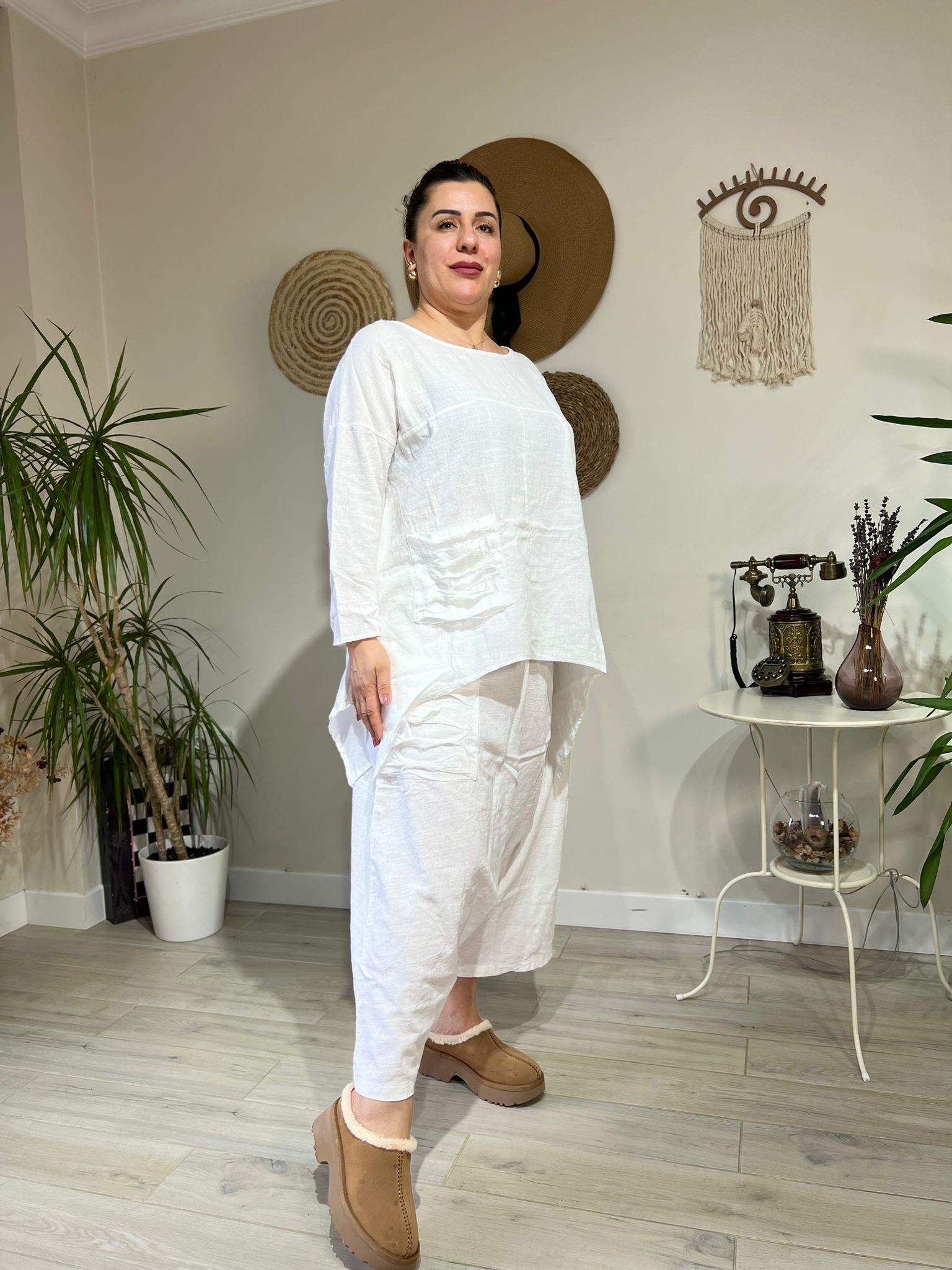 %100 Pamuk Keten Otantik Tarz Şalvar Takım