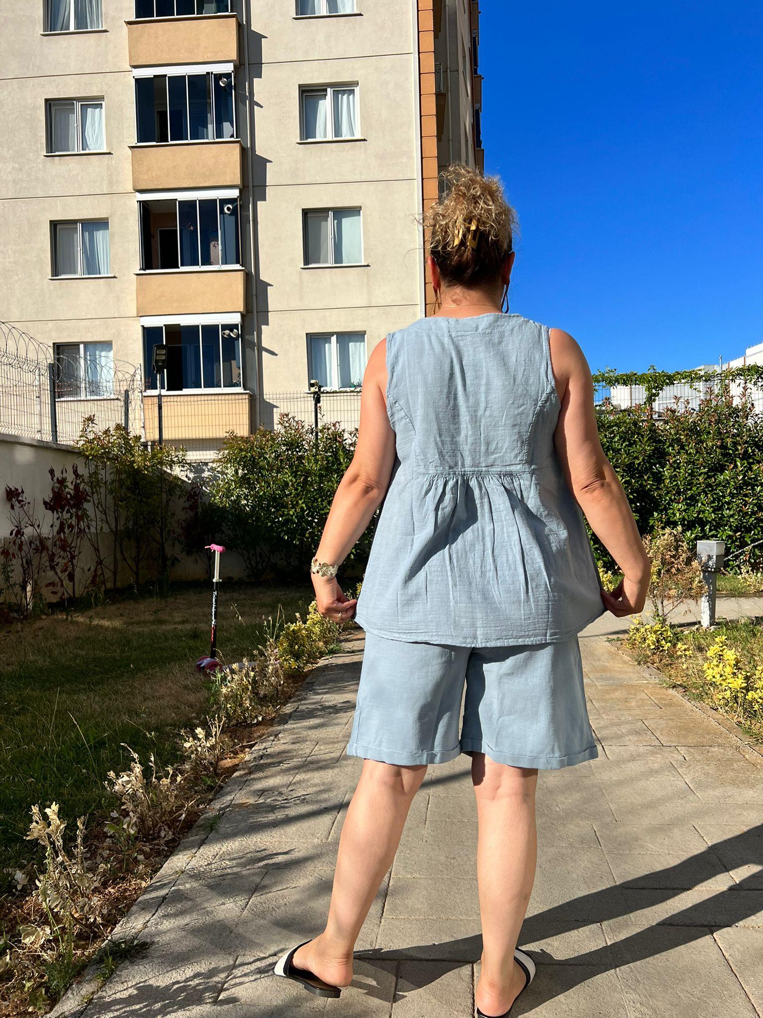 %100 Pamuk Keten Şort & Tunik Takım