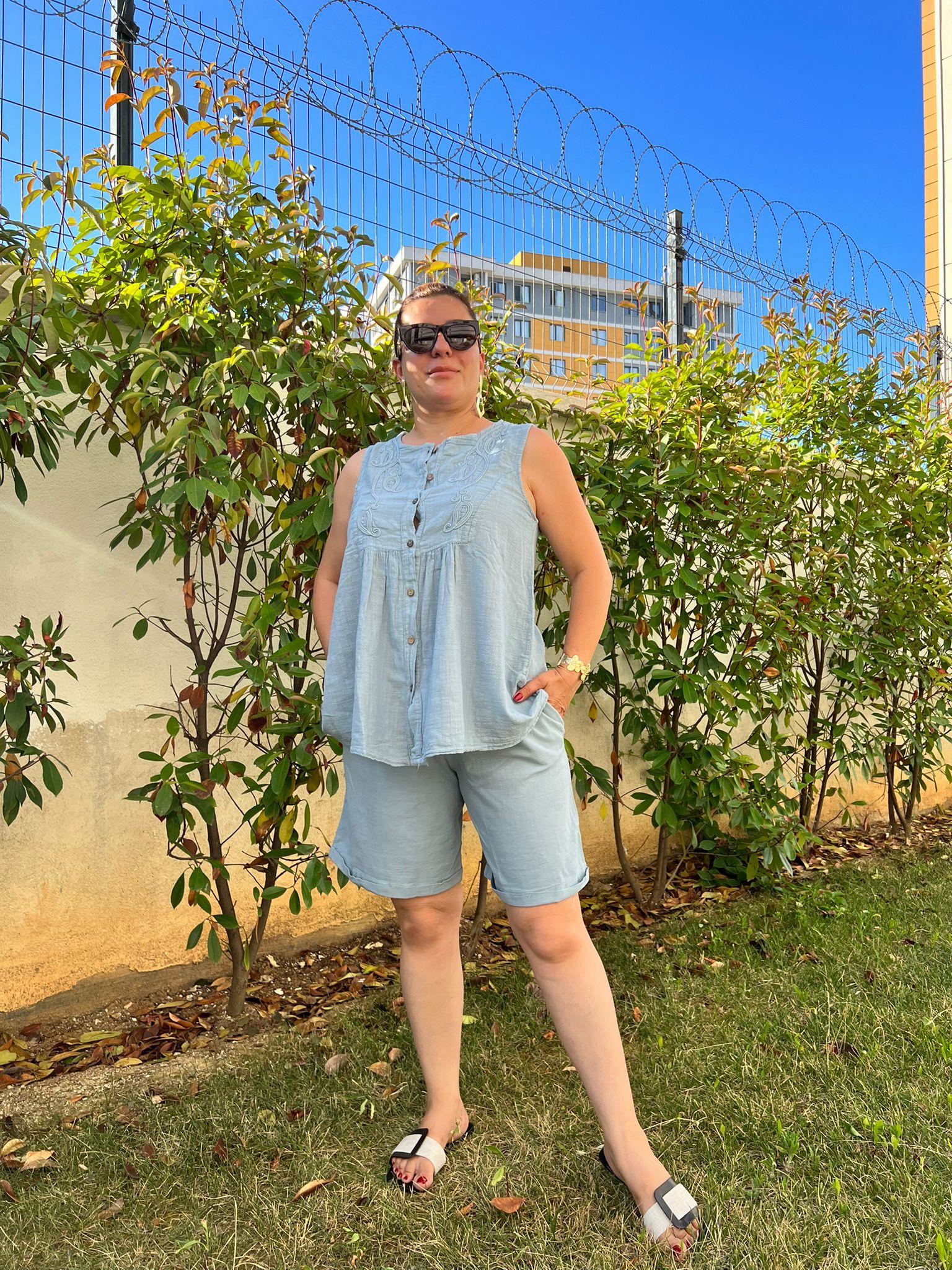 %100 Pamuk Keten Şort & Tunik Takım