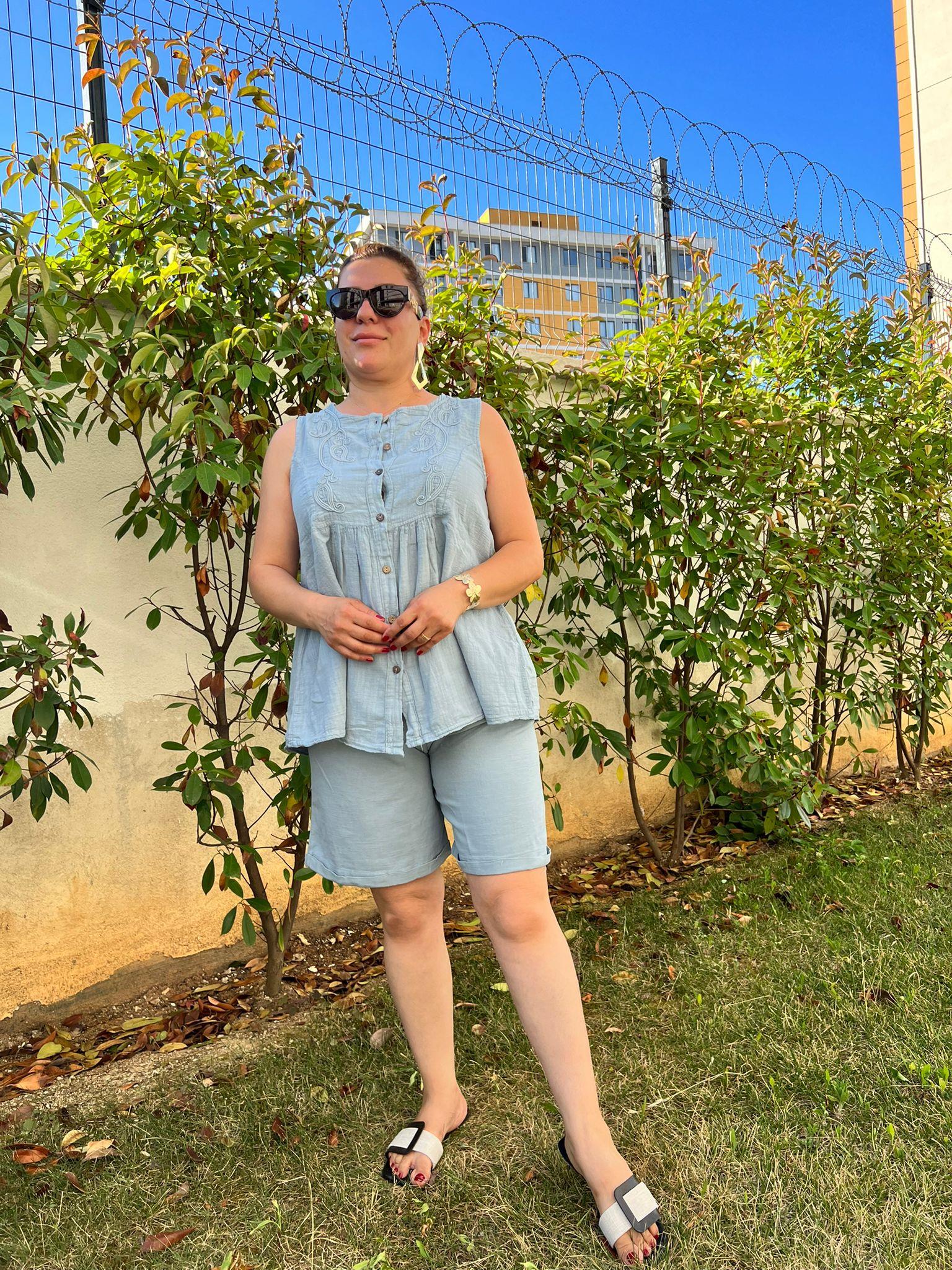 %100 Pamuk Keten Şort & Tunik Takım