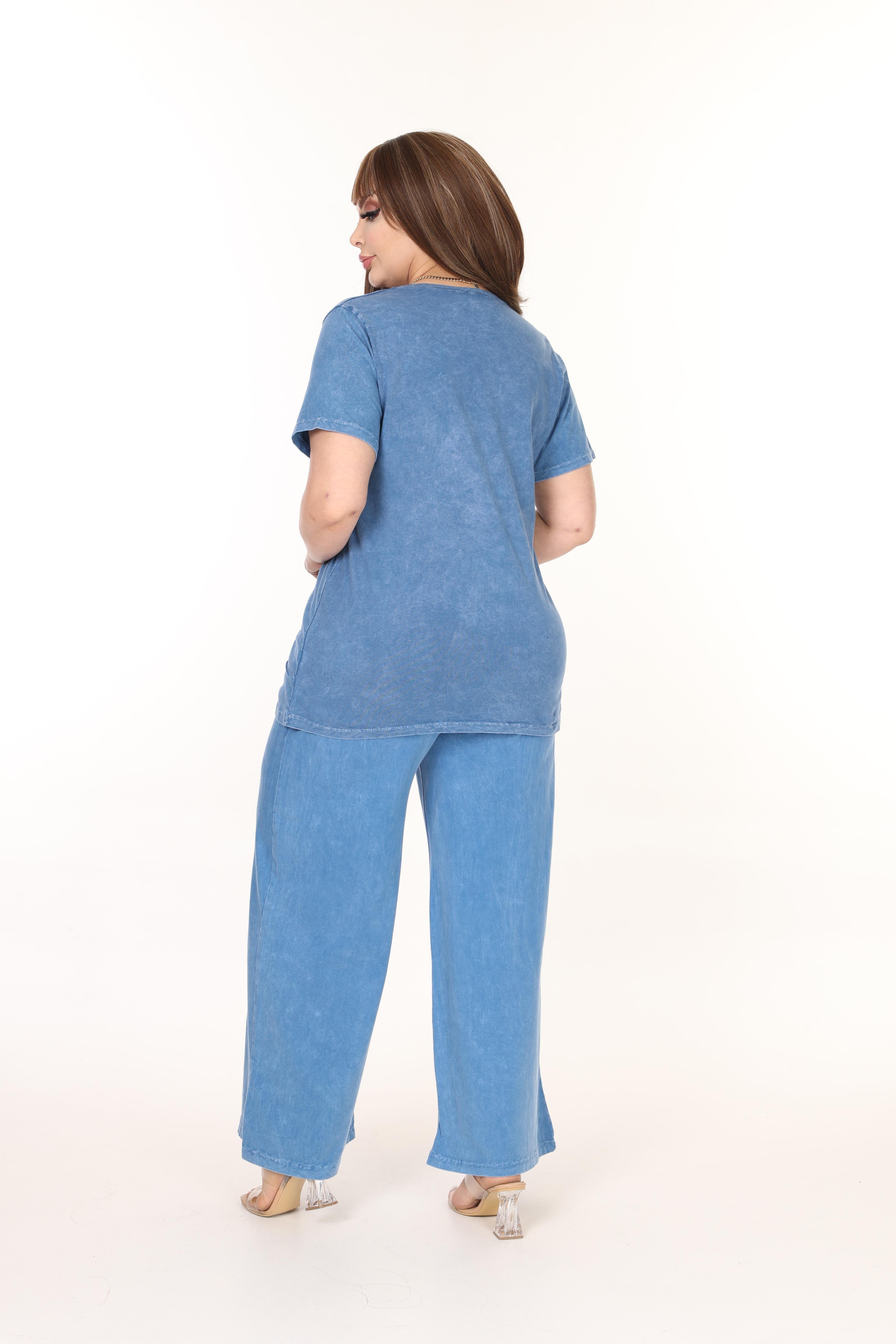 %100 Pamuk Yıkamalı Kumaş Taş Baskılı Alt-Üst Takım