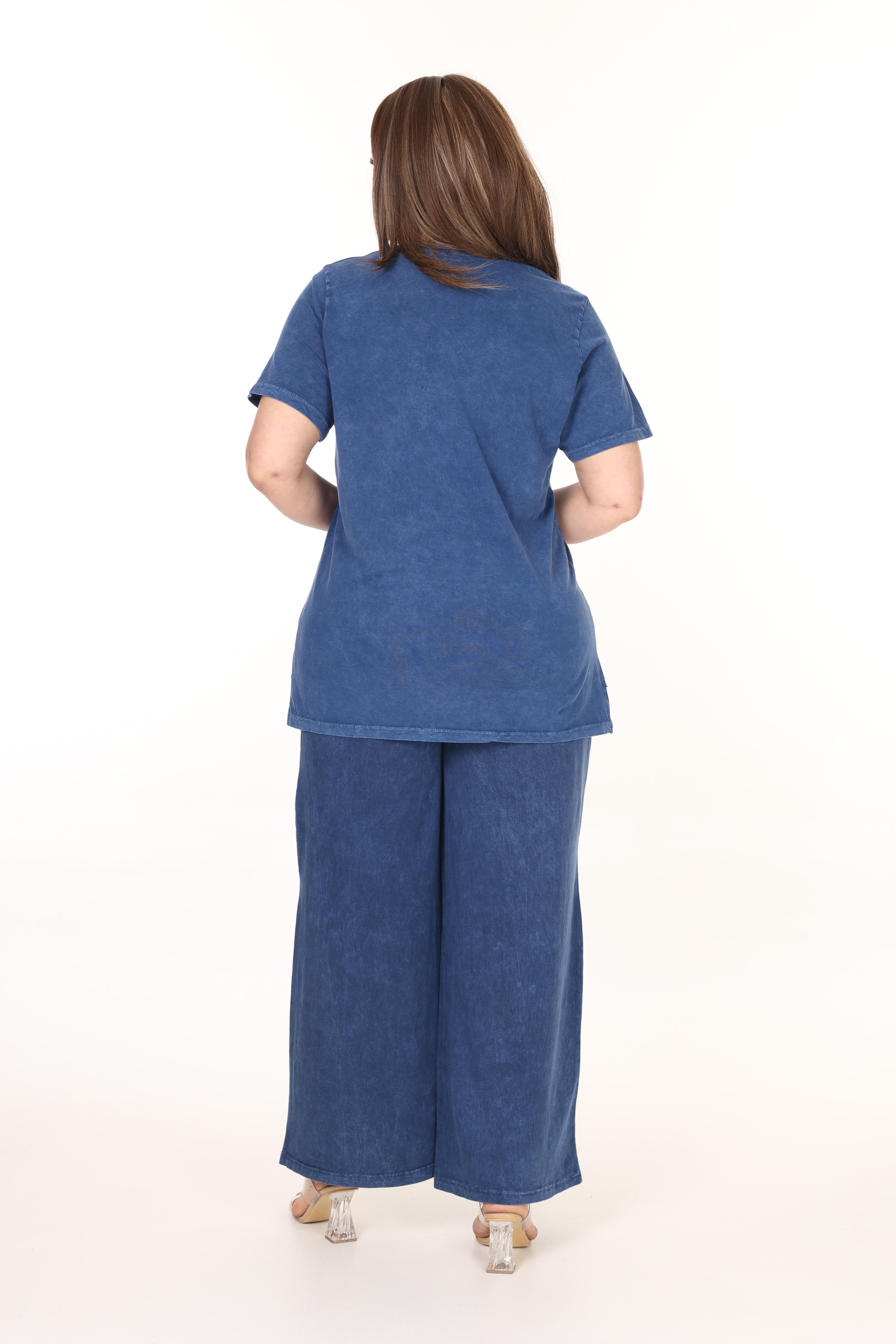 %100 Pamuk Yıkamalı Kumaş Taş Baskılı Alt-Üst Takım