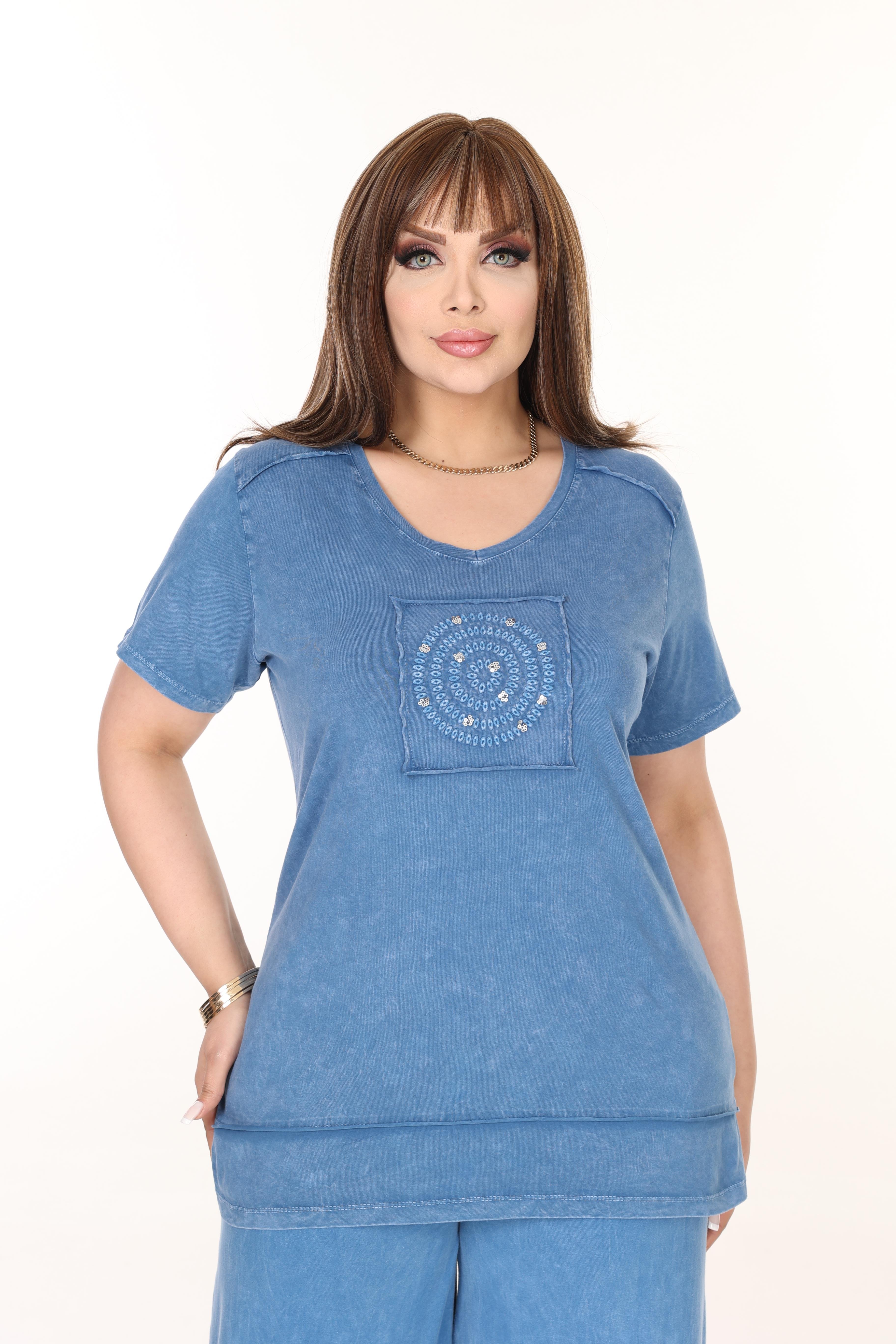 %100 Pamuk Yıkamalı Kumaş Taş Baskılı Alt-Üst Takım