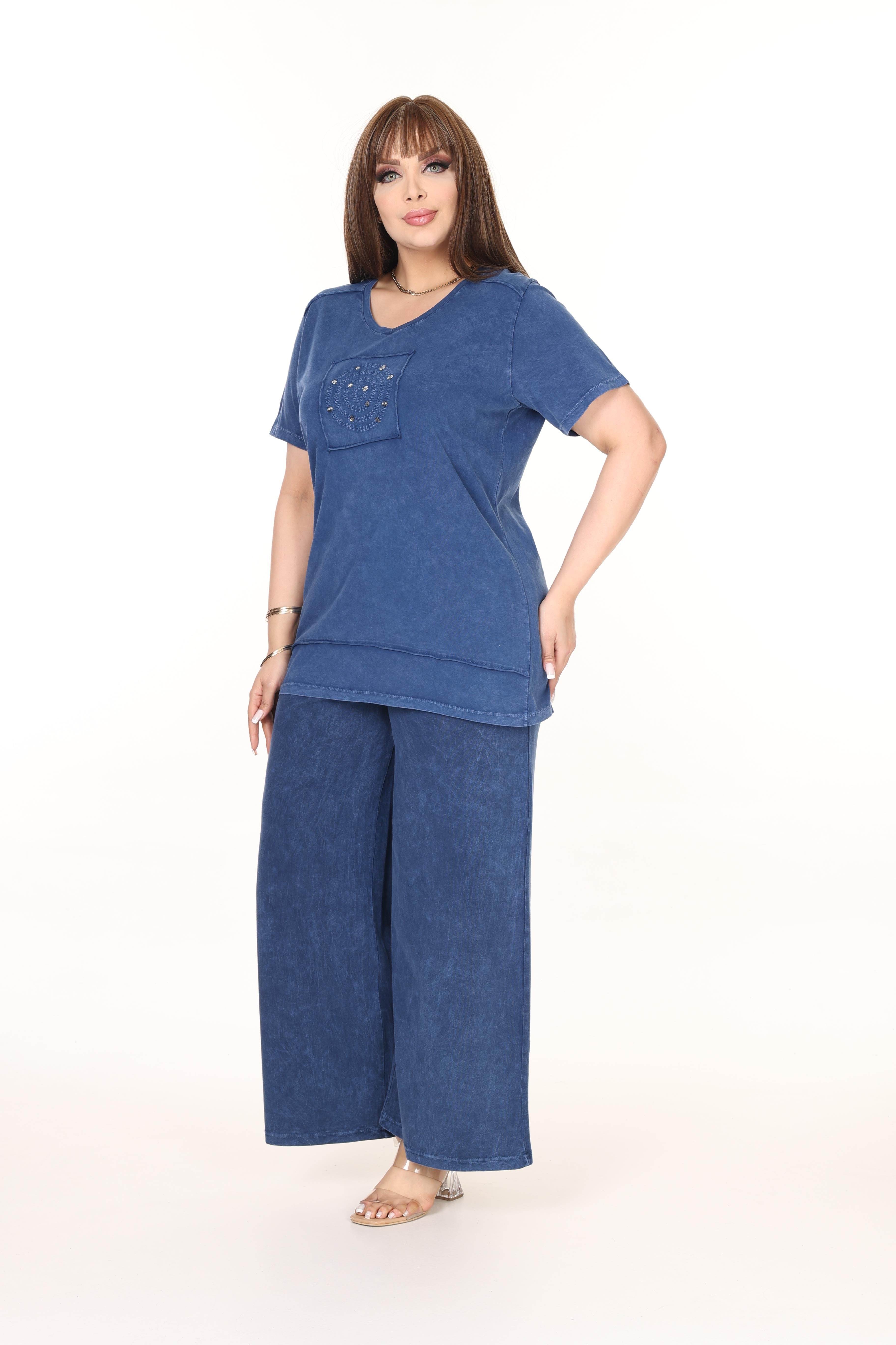 %100 Pamuk Yıkamalı Kumaş Taş Baskılı Alt-Üst Takım