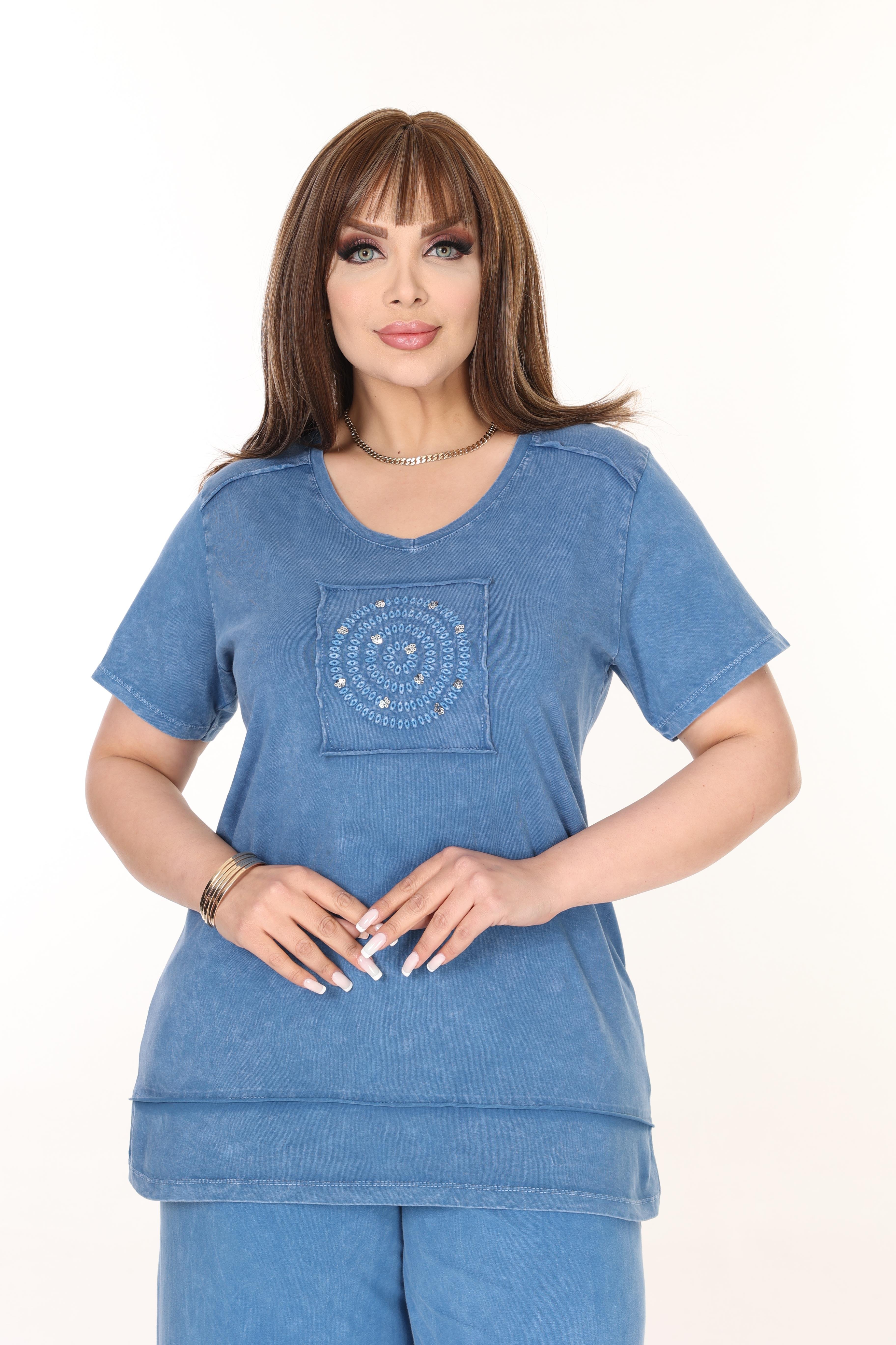 %100 Pamuk Yıkamalı Kumaş Taş Baskılı Alt-Üst Takım