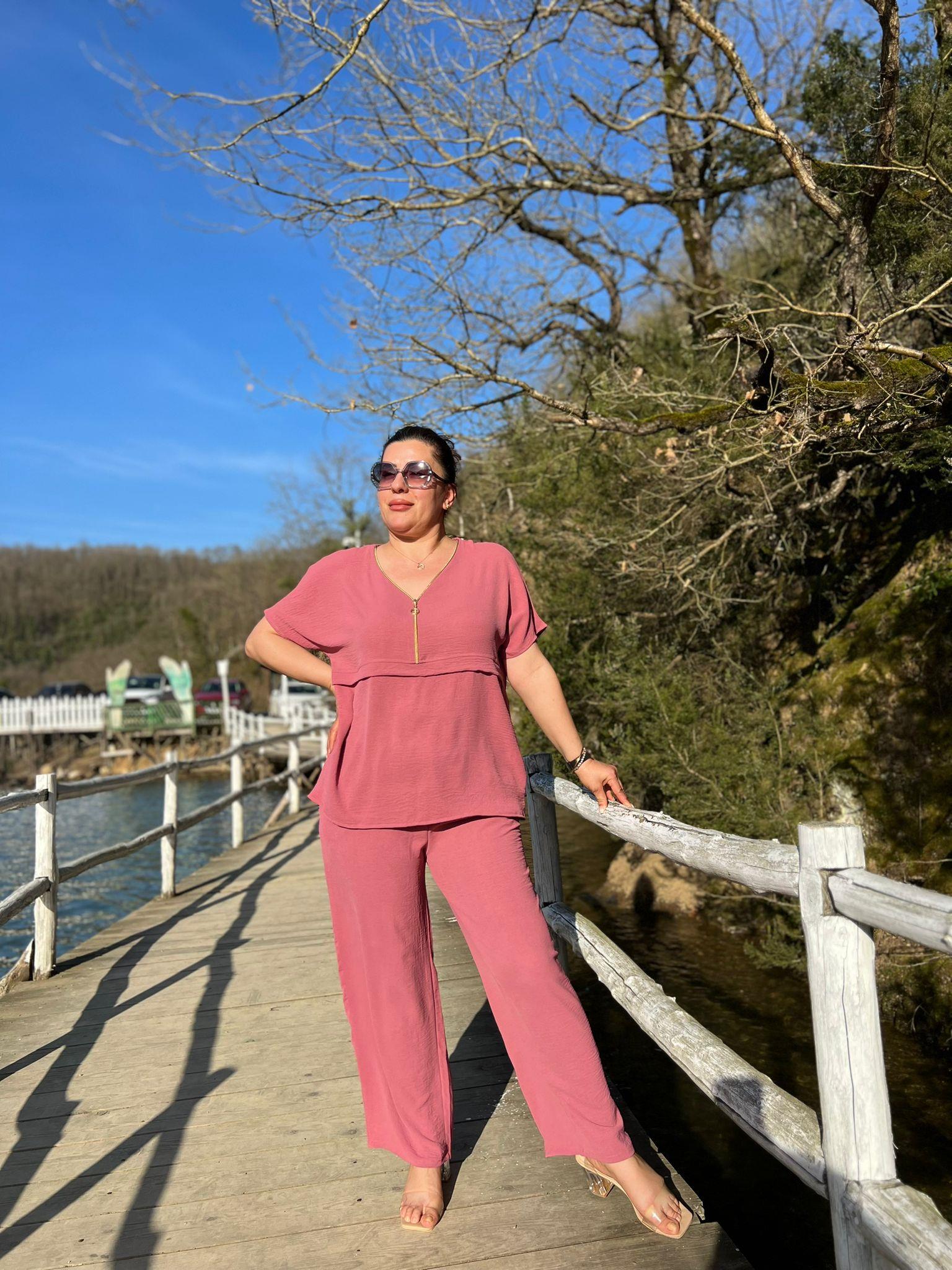 Aerobin Rahat Kalıp Pantolon & Bluz Büyük Beden Takım