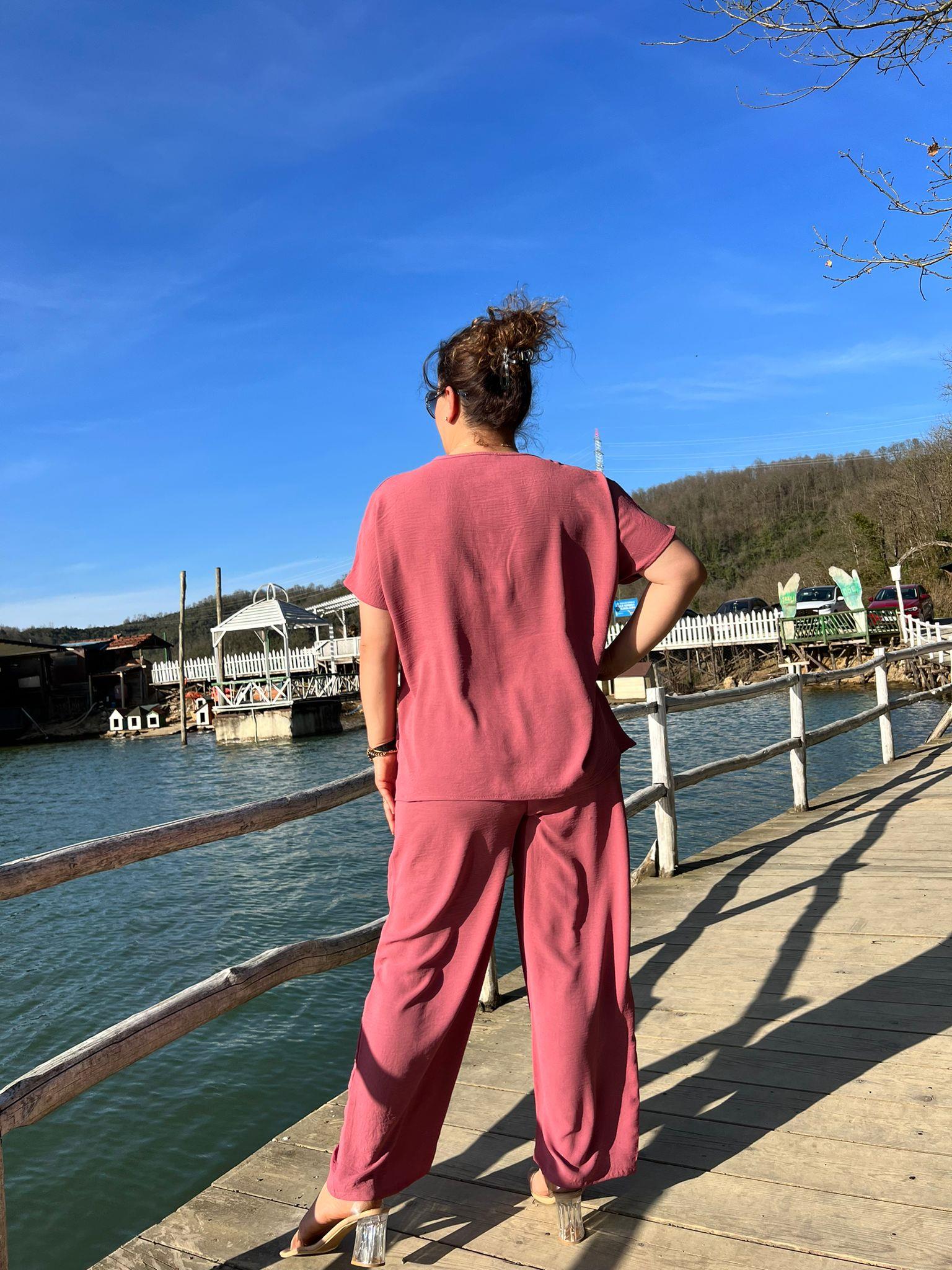 Aerobin Rahat Kalıp Pantolon & Bluz Büyük Beden Takım