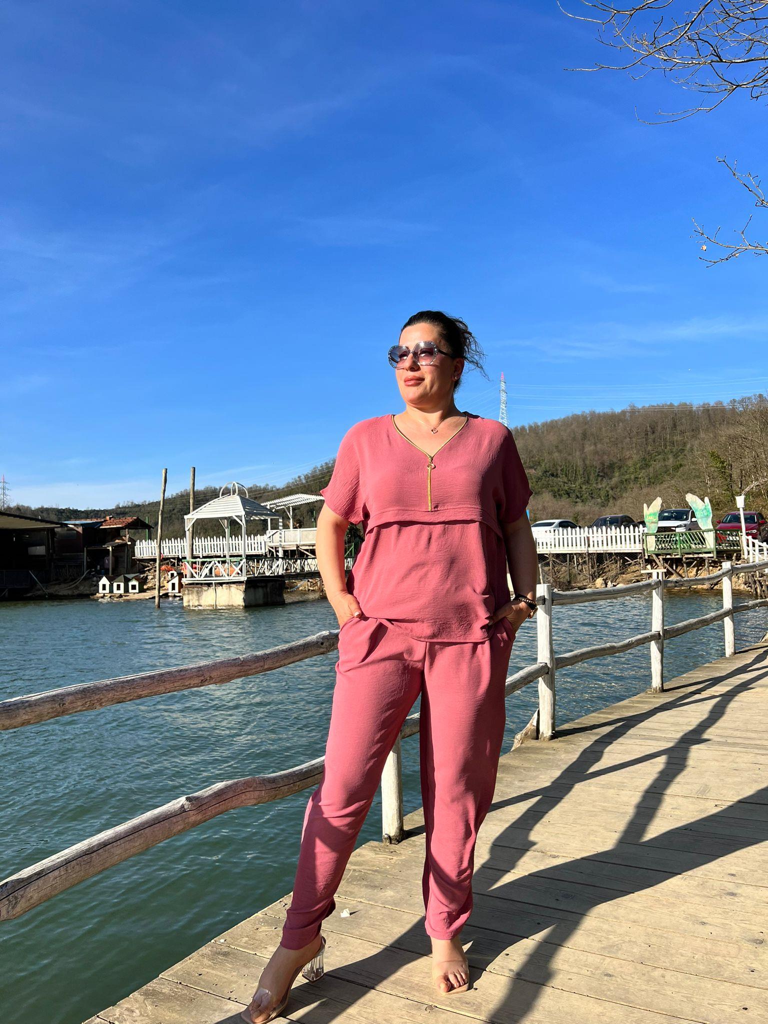 Aerobin Rahat Kalıp Pantolon & Bluz Büyük Beden Takım