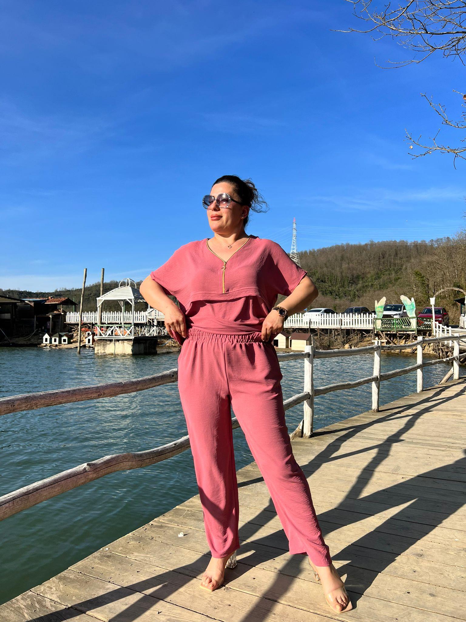 Aerobin Rahat Kalıp Pantolon & Bluz Büyük Beden Takım