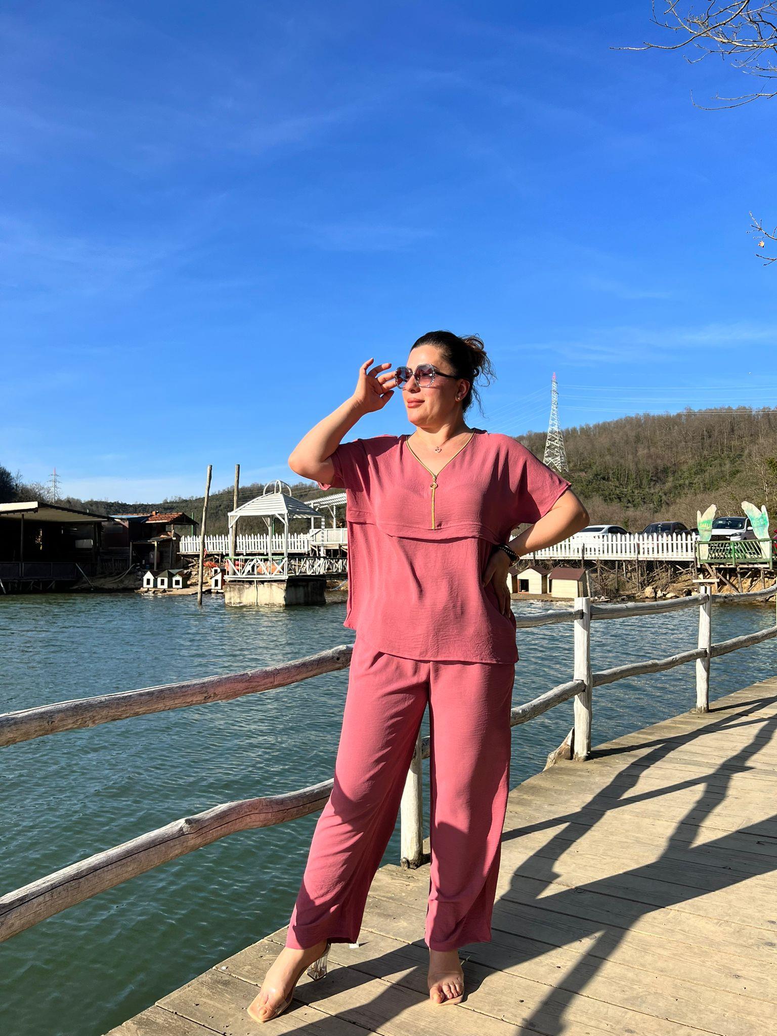 Aerobin Rahat Kalıp Pantolon & Bluz Büyük Beden Takım