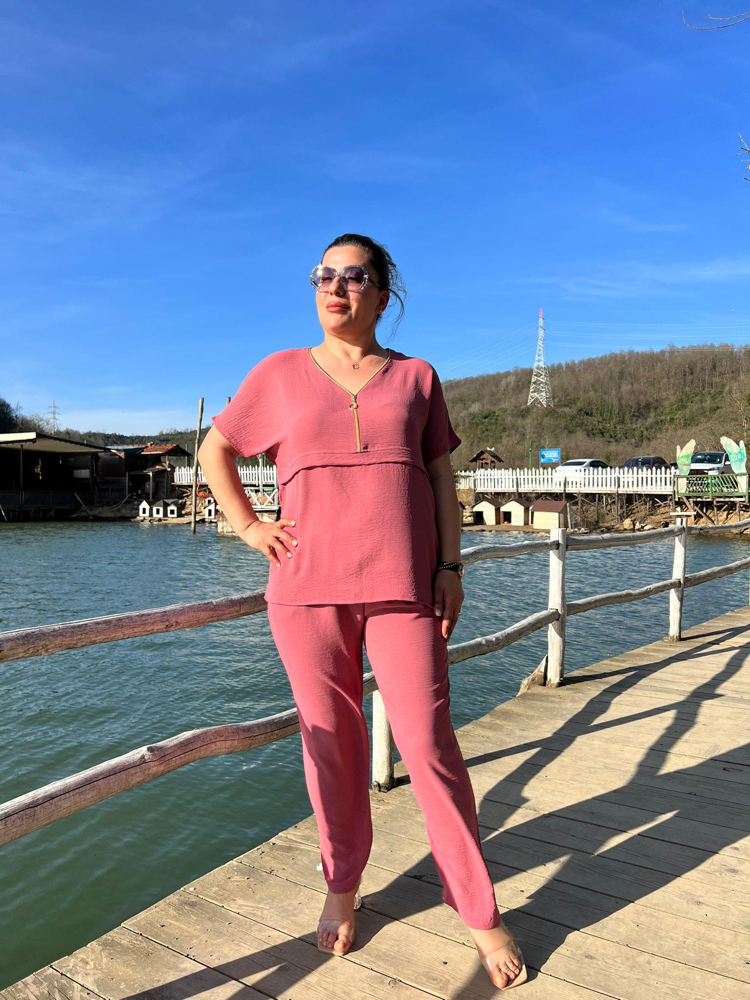 Aerobin Rahat Kalıp Pantolon & Bluz Büyük Beden Takım