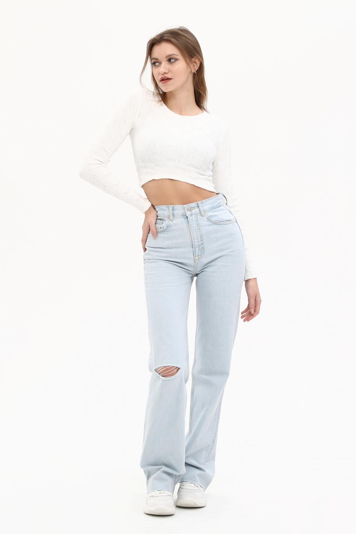 Beyaz Dokulu Crop-Top