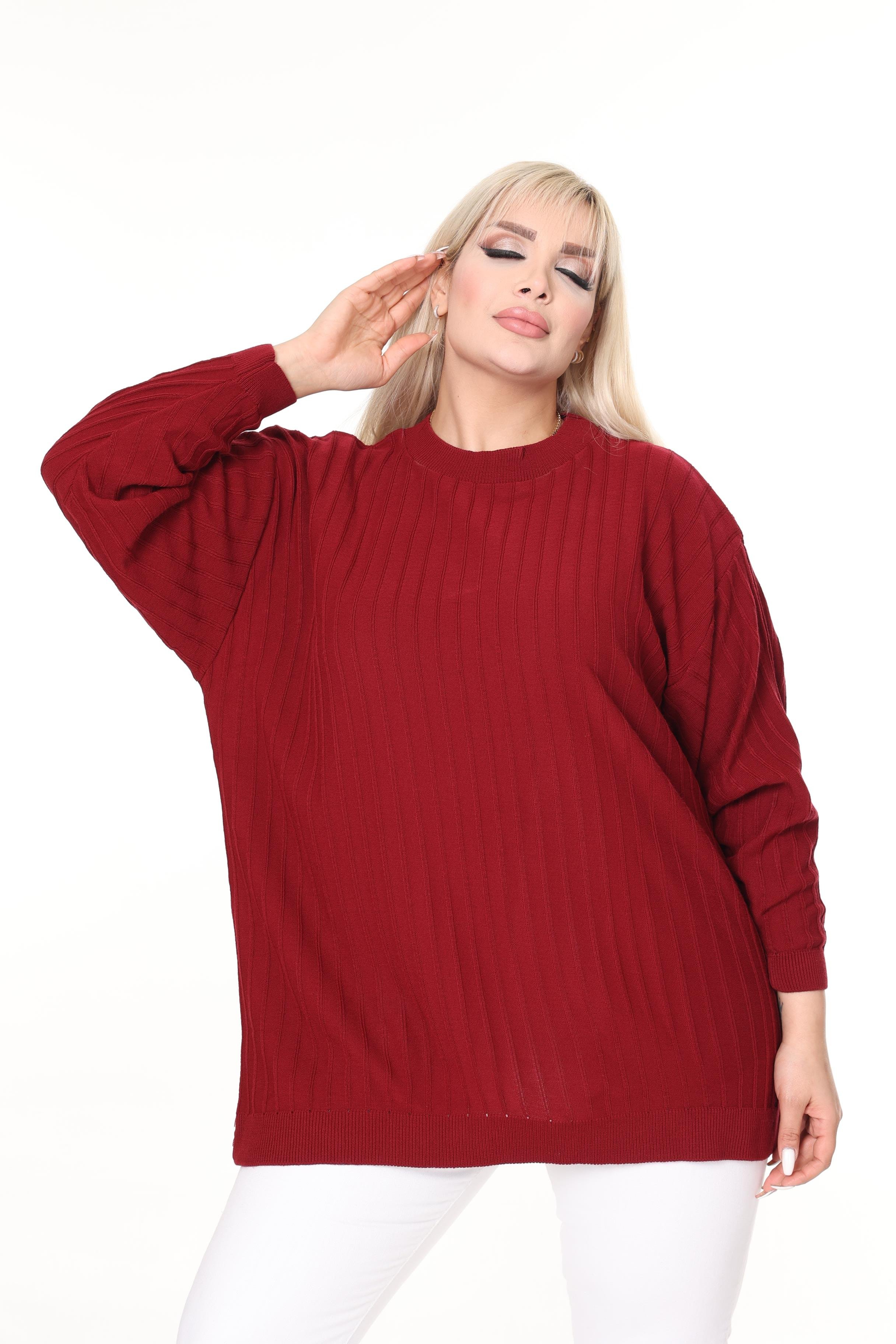 Bisiklet Yaka Rahat Kalıp Büyük Beden Triko Kazak