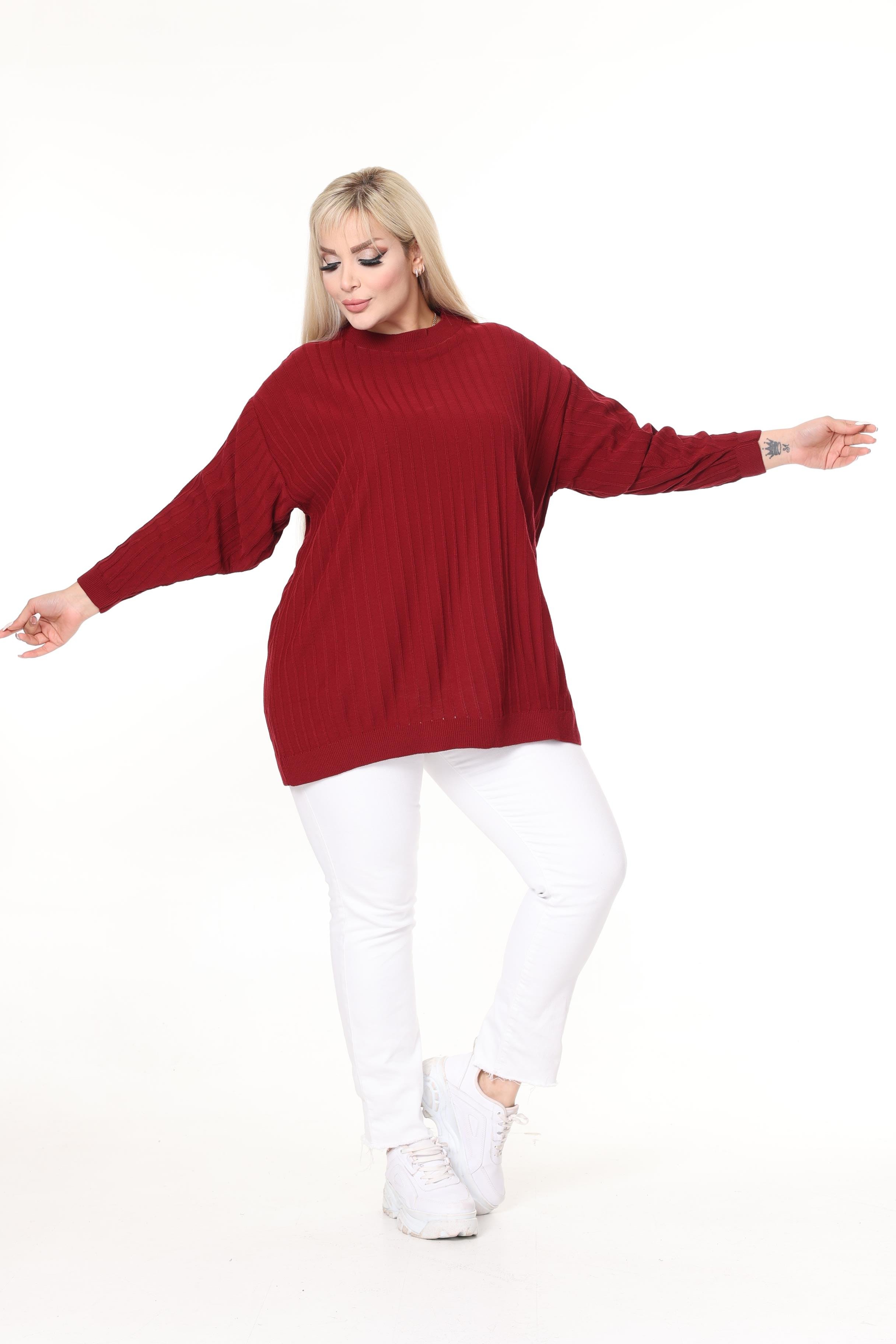 Bisiklet Yaka Rahat Kalıp Büyük Beden Triko Kazak