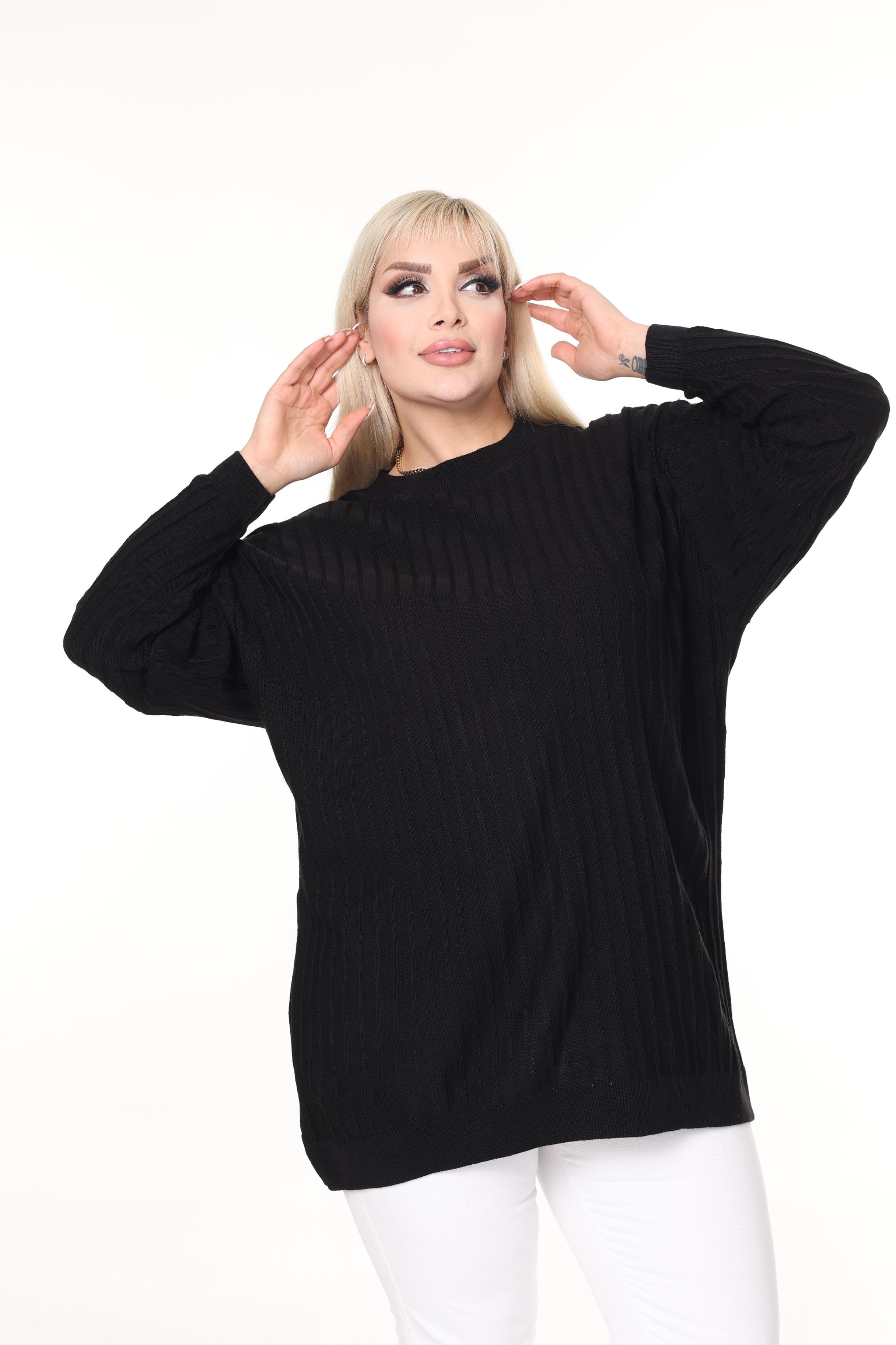 Bisiklet Yaka Rahat Kalıp Büyük Beden Triko Kazak