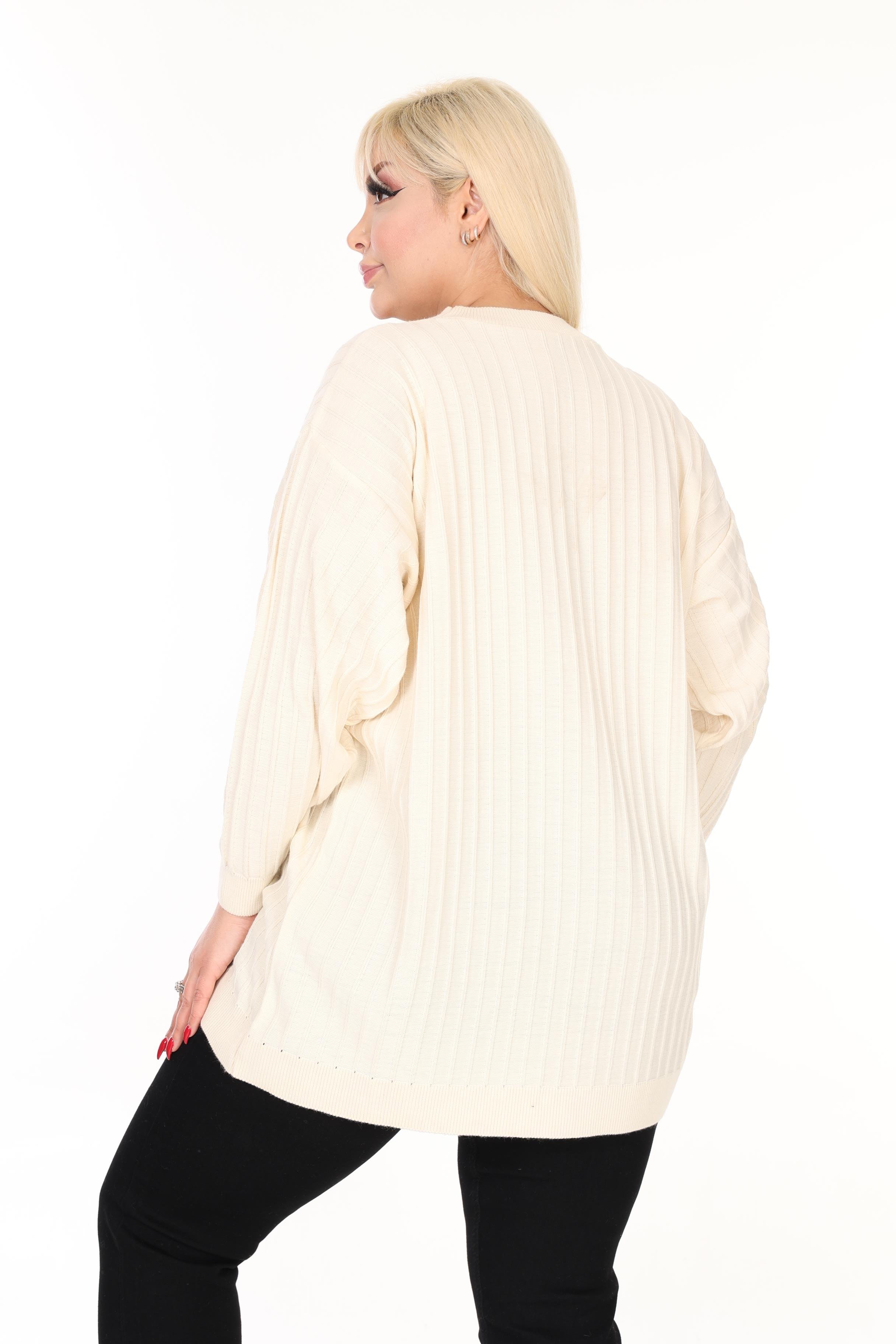 Bisiklet Yaka Rahat Kalıp Büyük Beden Triko Kazak