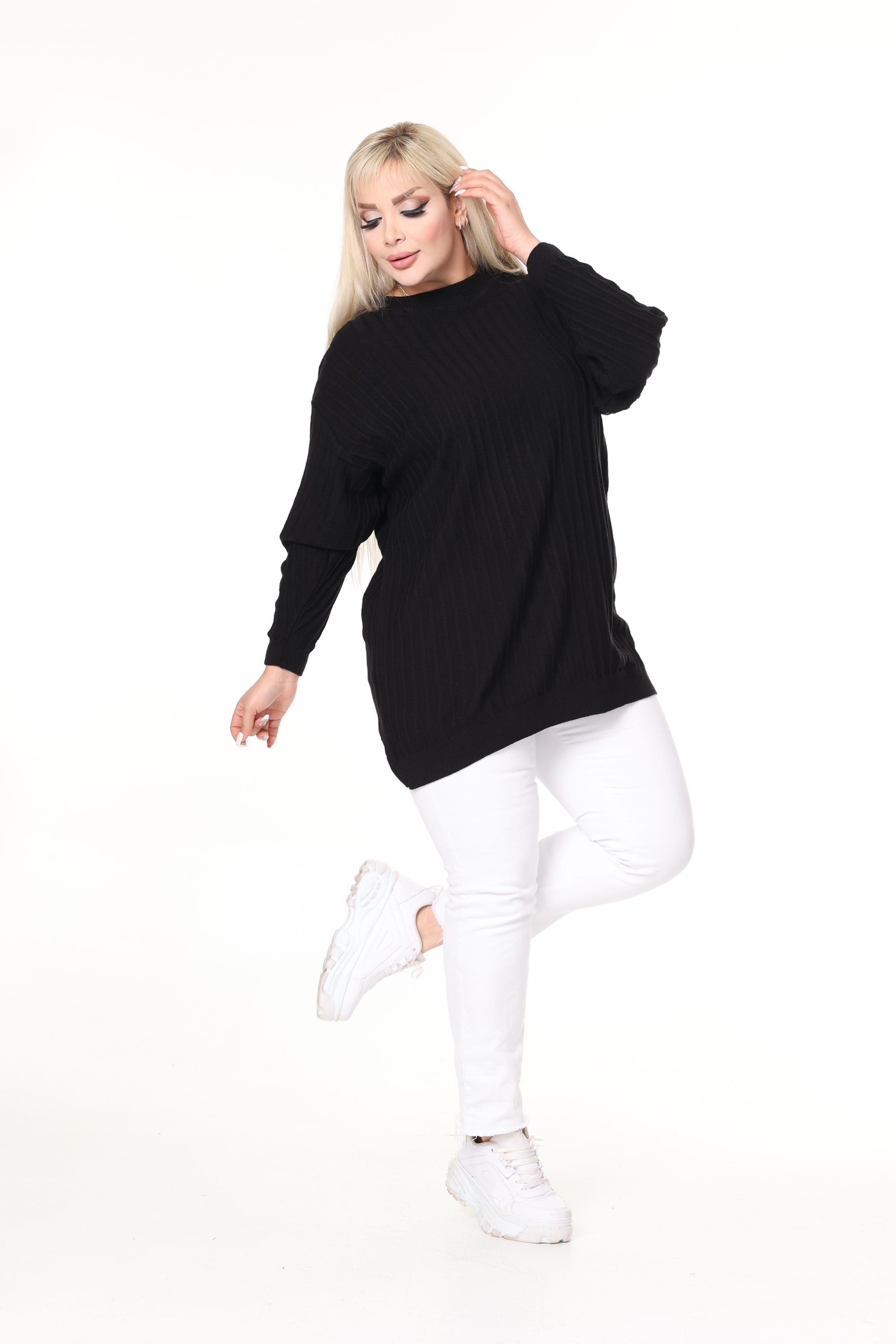 Bisiklet Yaka Rahat Kalıp Büyük Beden Triko Kazak