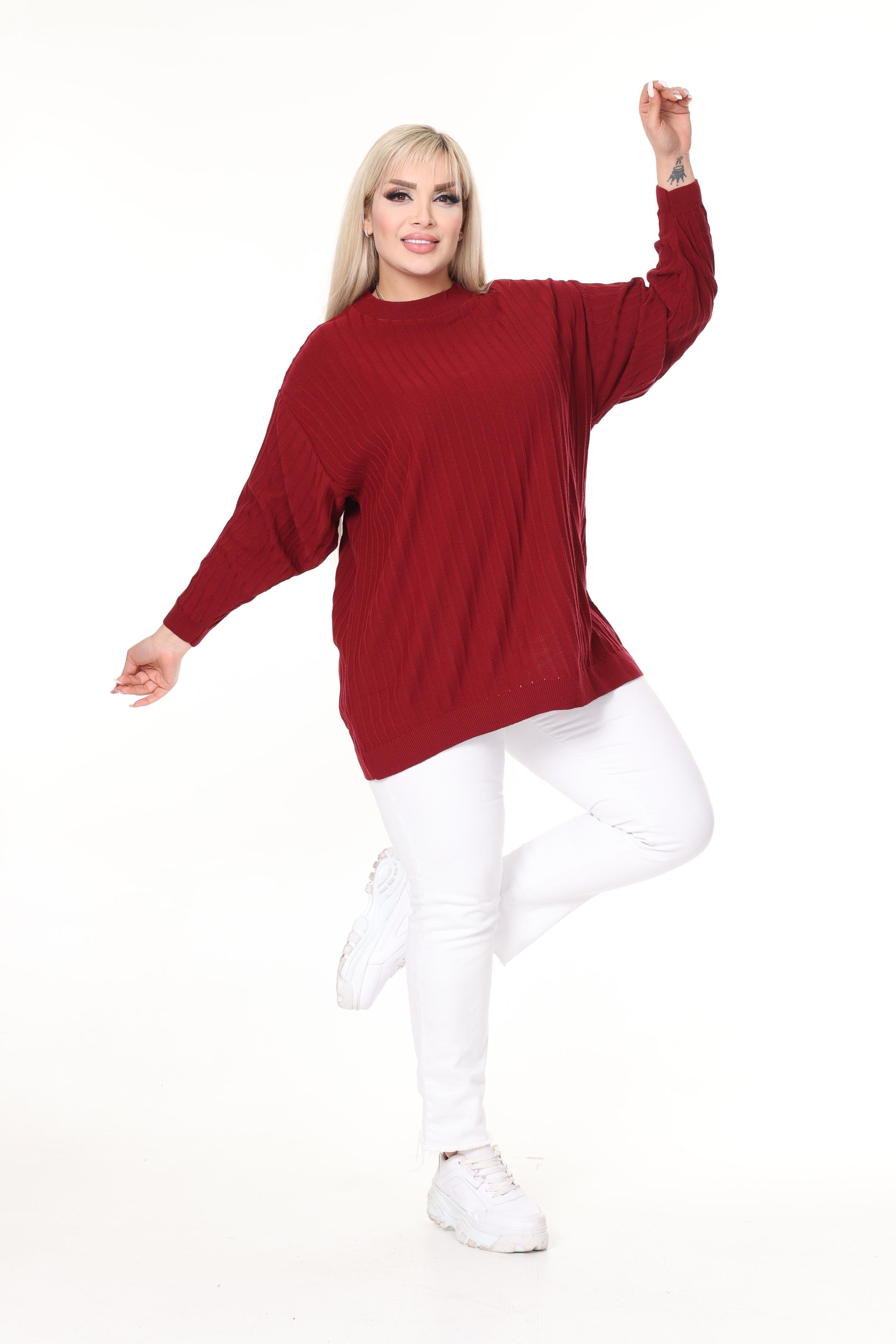 Bisiklet Yaka Rahat Kalıp Büyük Beden Triko Kazak