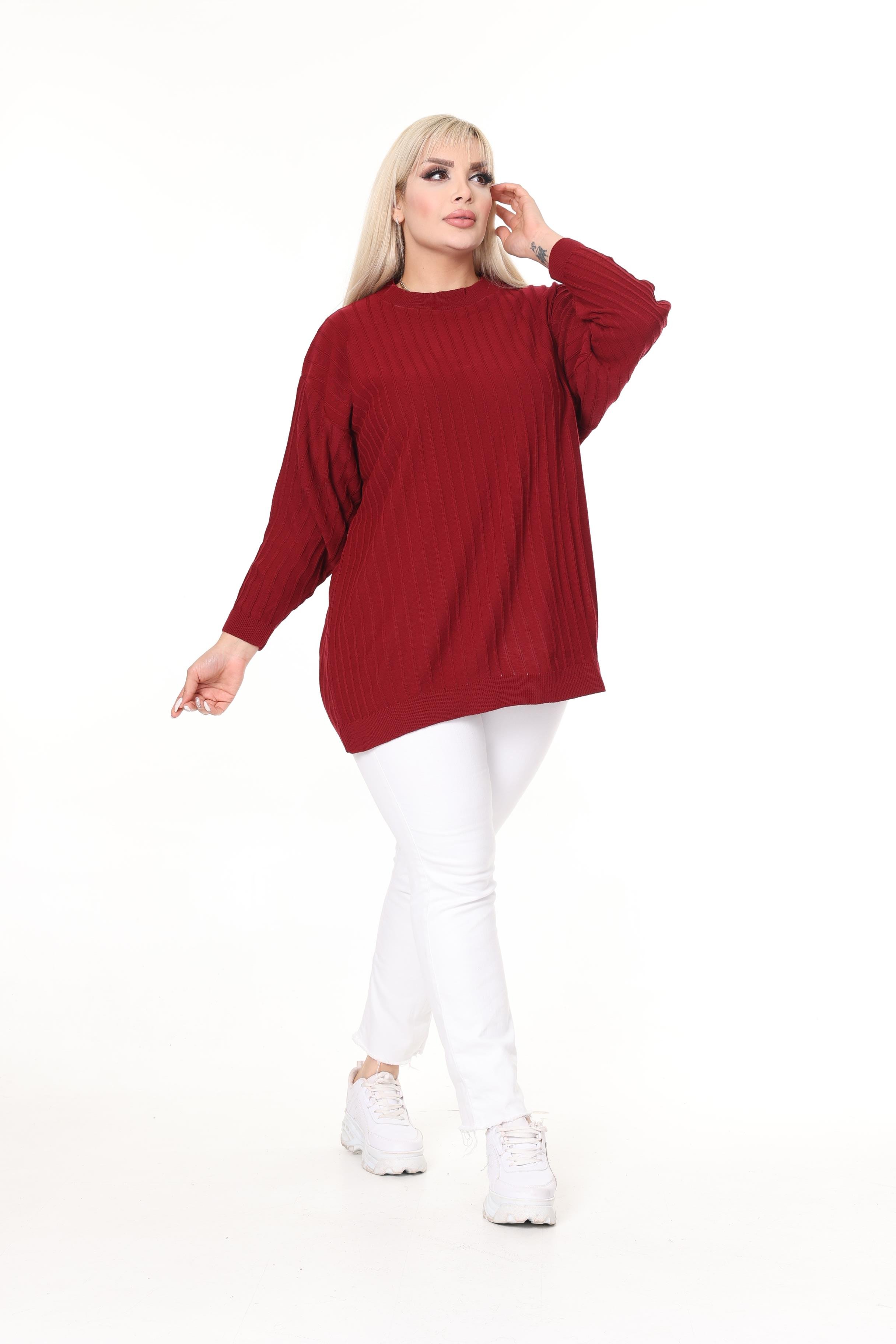 Bisiklet Yaka Rahat Kalıp Büyük Beden Triko Kazak