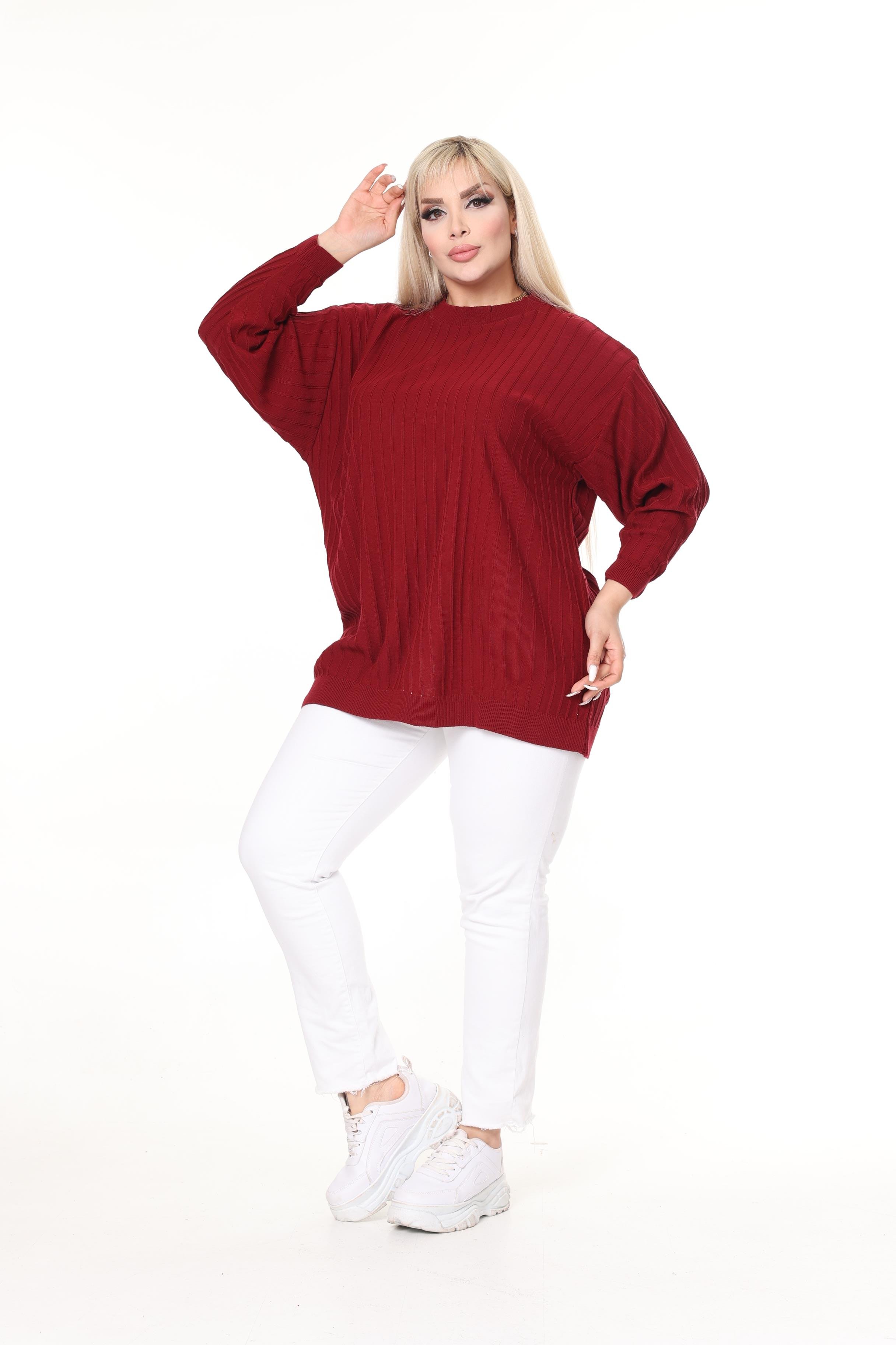 Bisiklet Yaka Rahat Kalıp Büyük Beden Triko Kazak