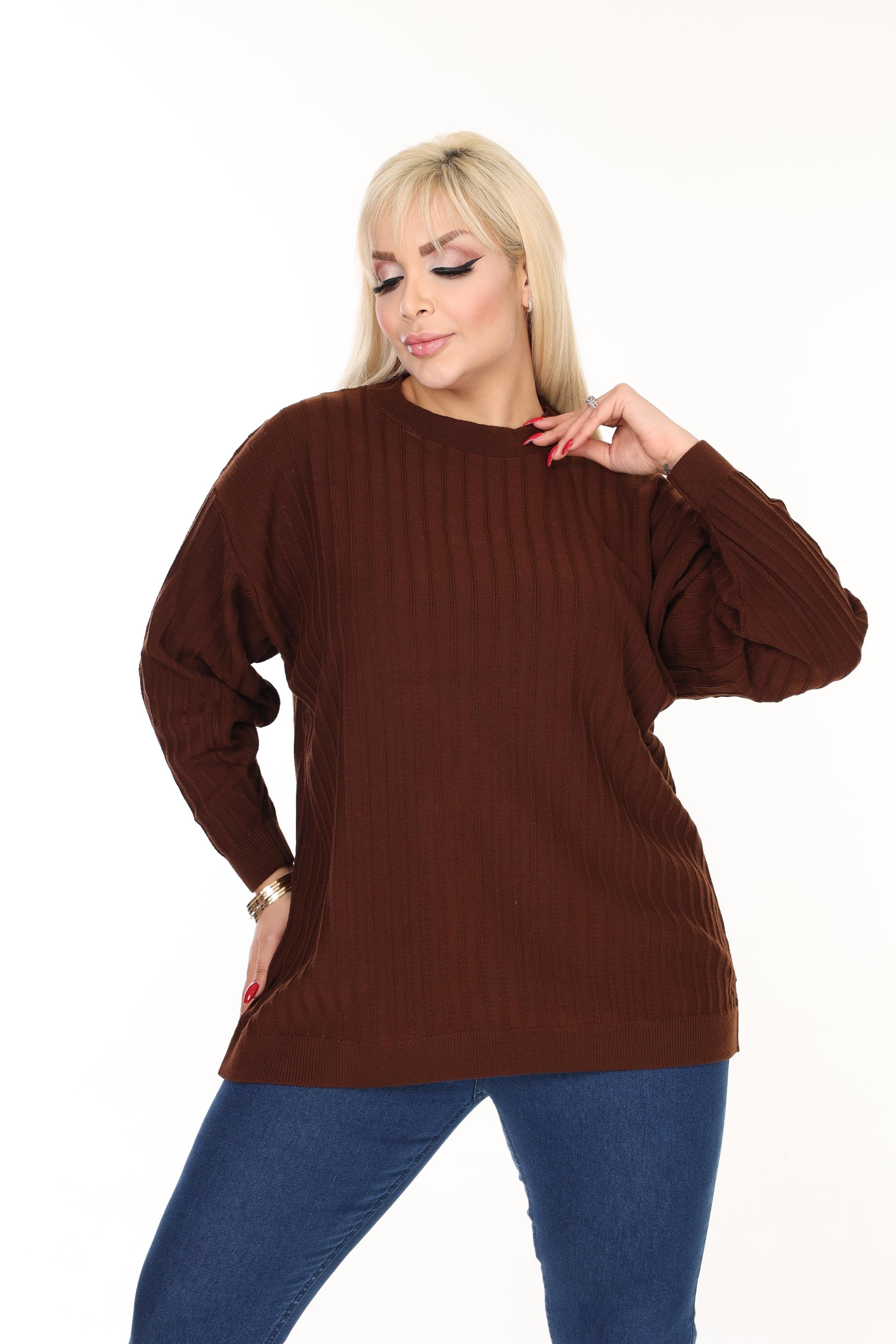 Bisiklet Yaka Rahat Kalıp Büyük Beden Triko Kazak