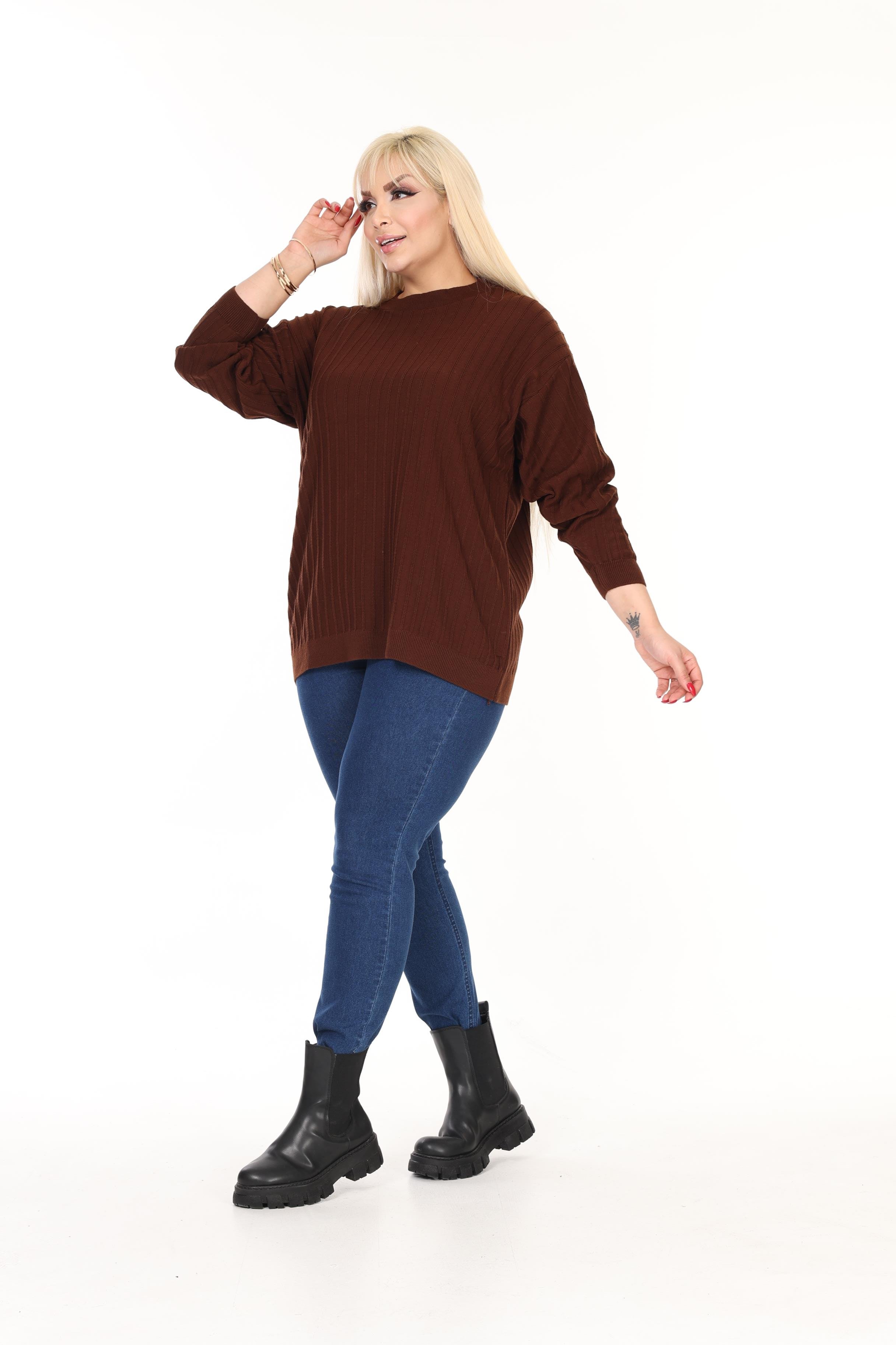 Bisiklet Yaka Rahat Kalıp Büyük Beden Triko Kazak