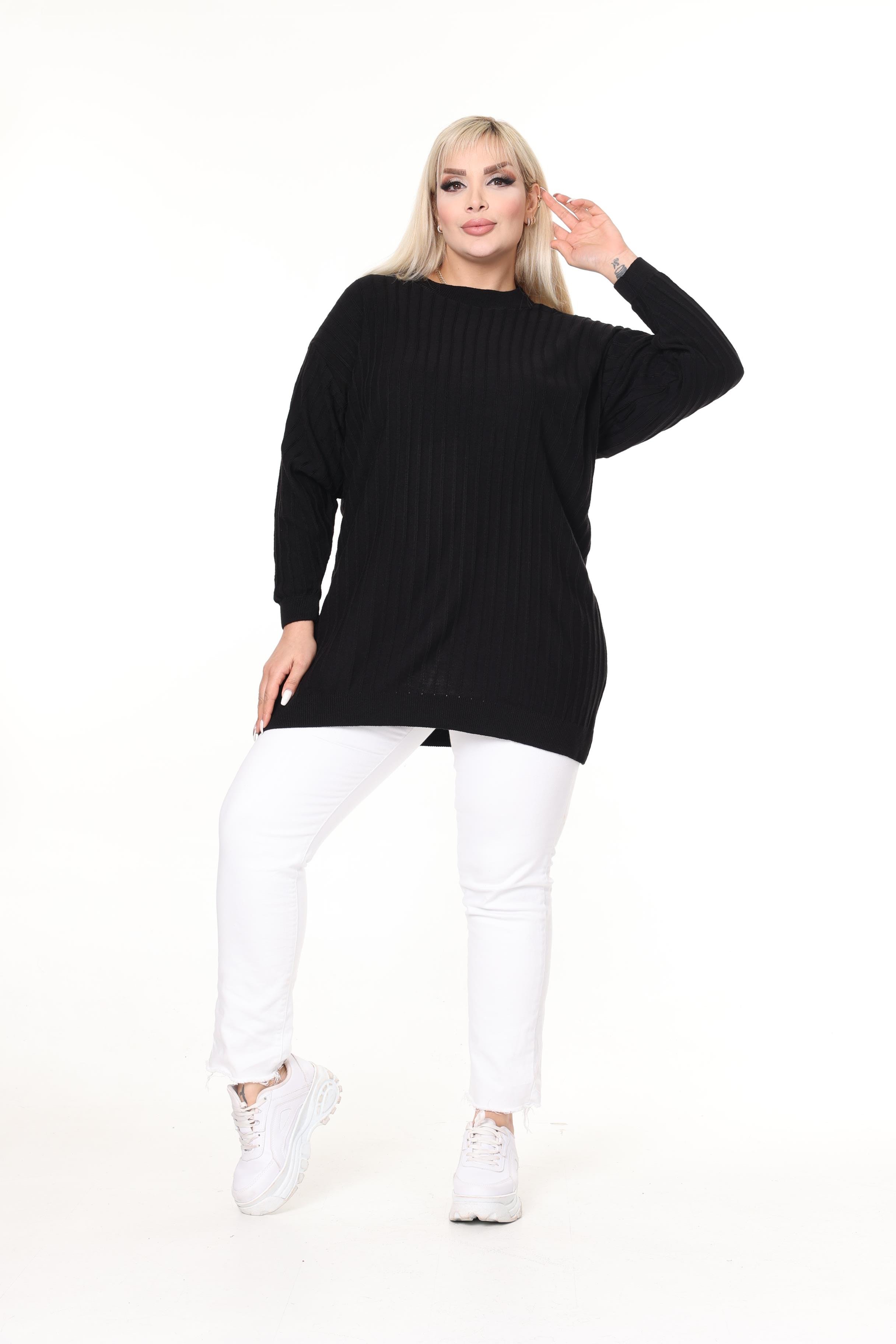 Bisiklet Yaka Rahat Kalıp Büyük Beden Triko Kazak