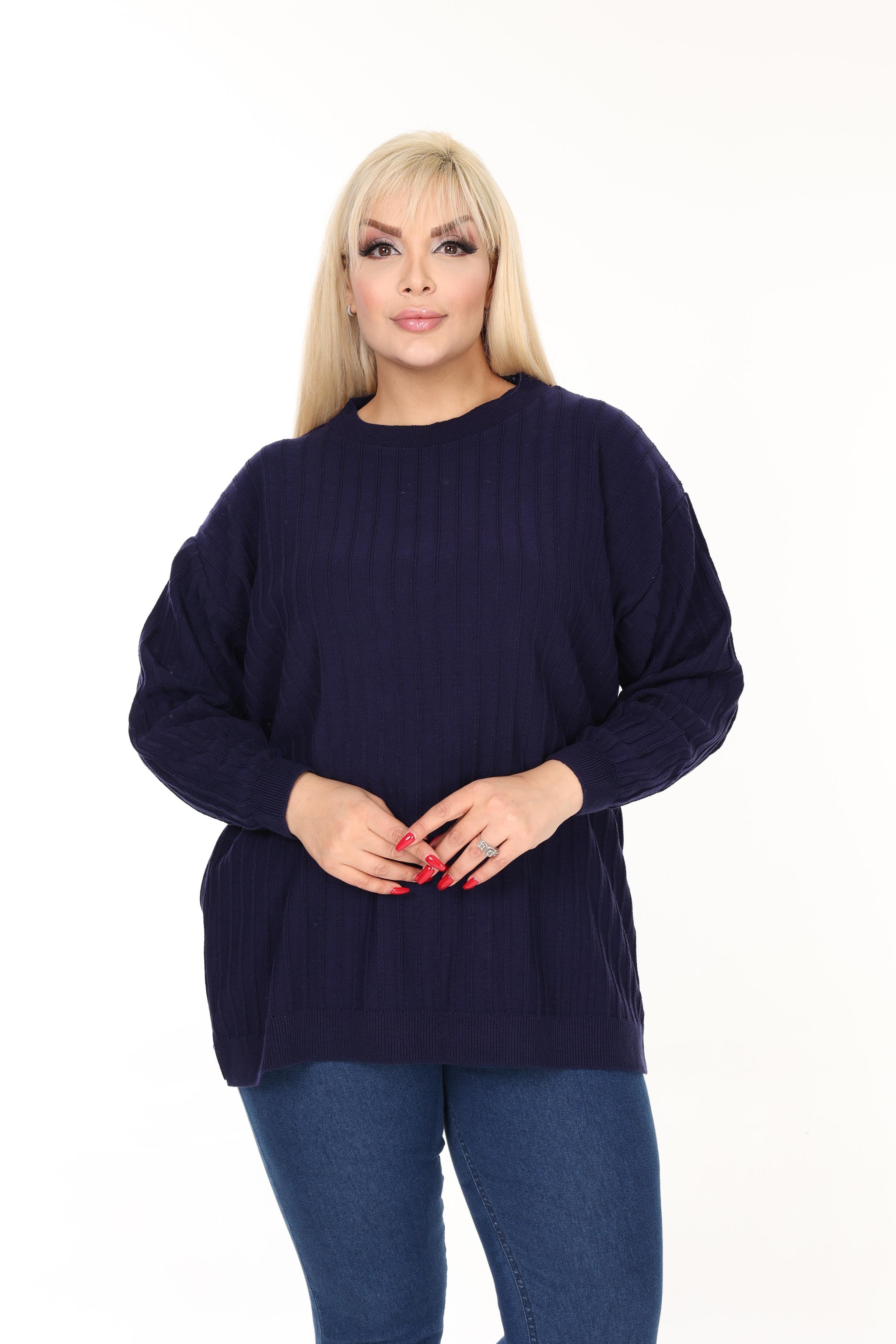 Bisiklet Yaka Rahat Kalıp Büyük Beden Triko Kazak