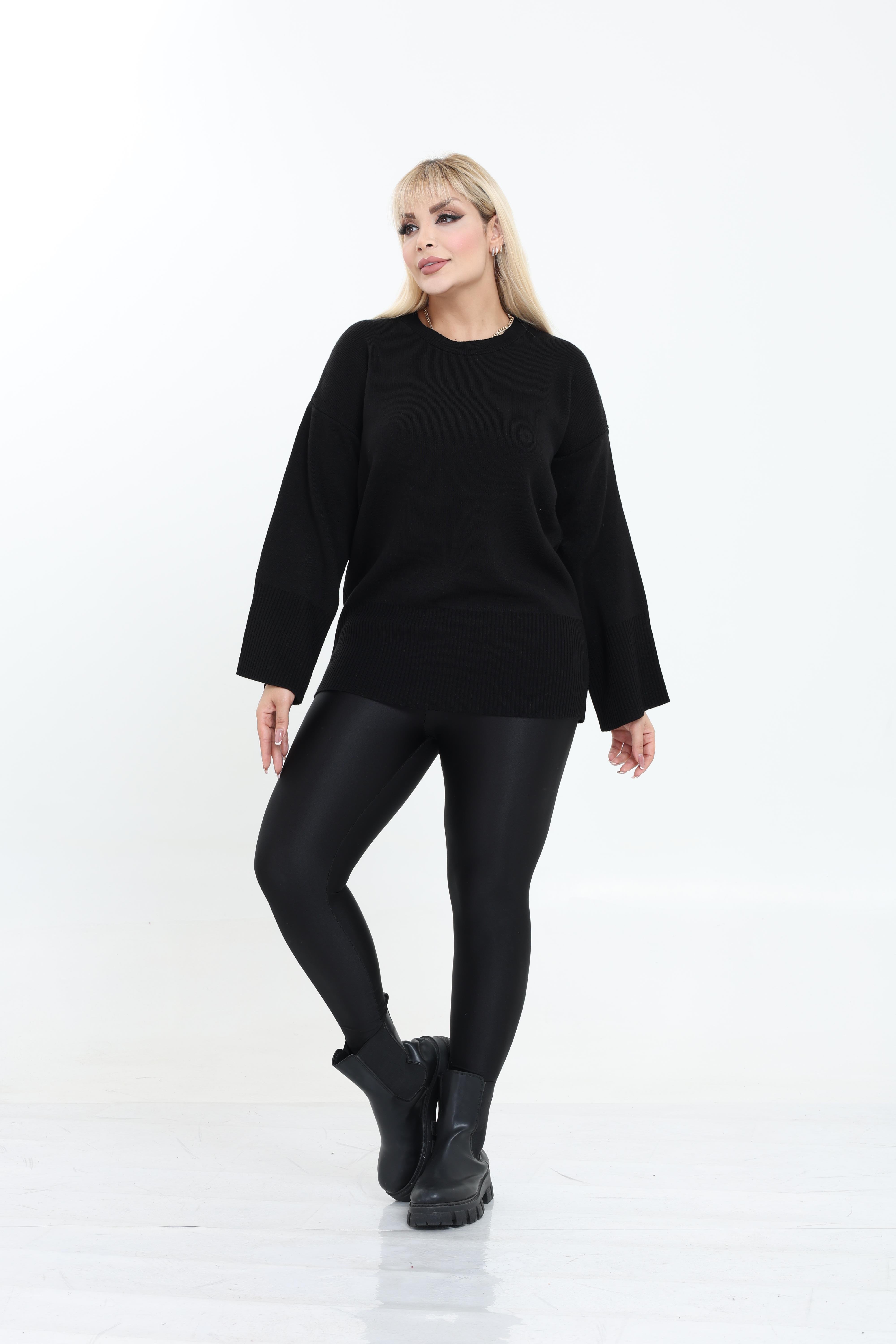 Bisiklet Yaka Rahat Kalıp Triko Örme Kazak