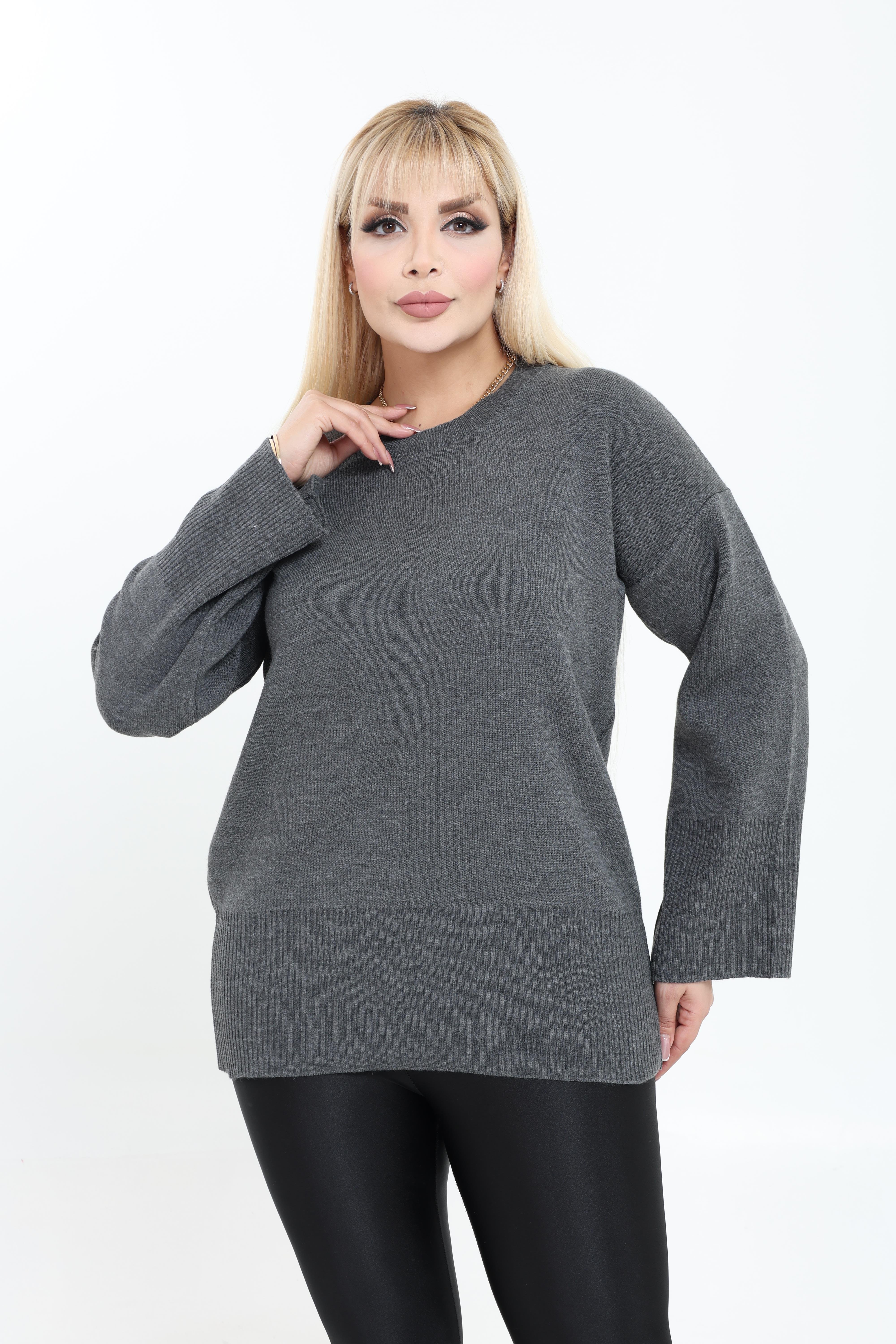 Bisiklet Yaka Rahat Kalıp Triko Örme Kazak