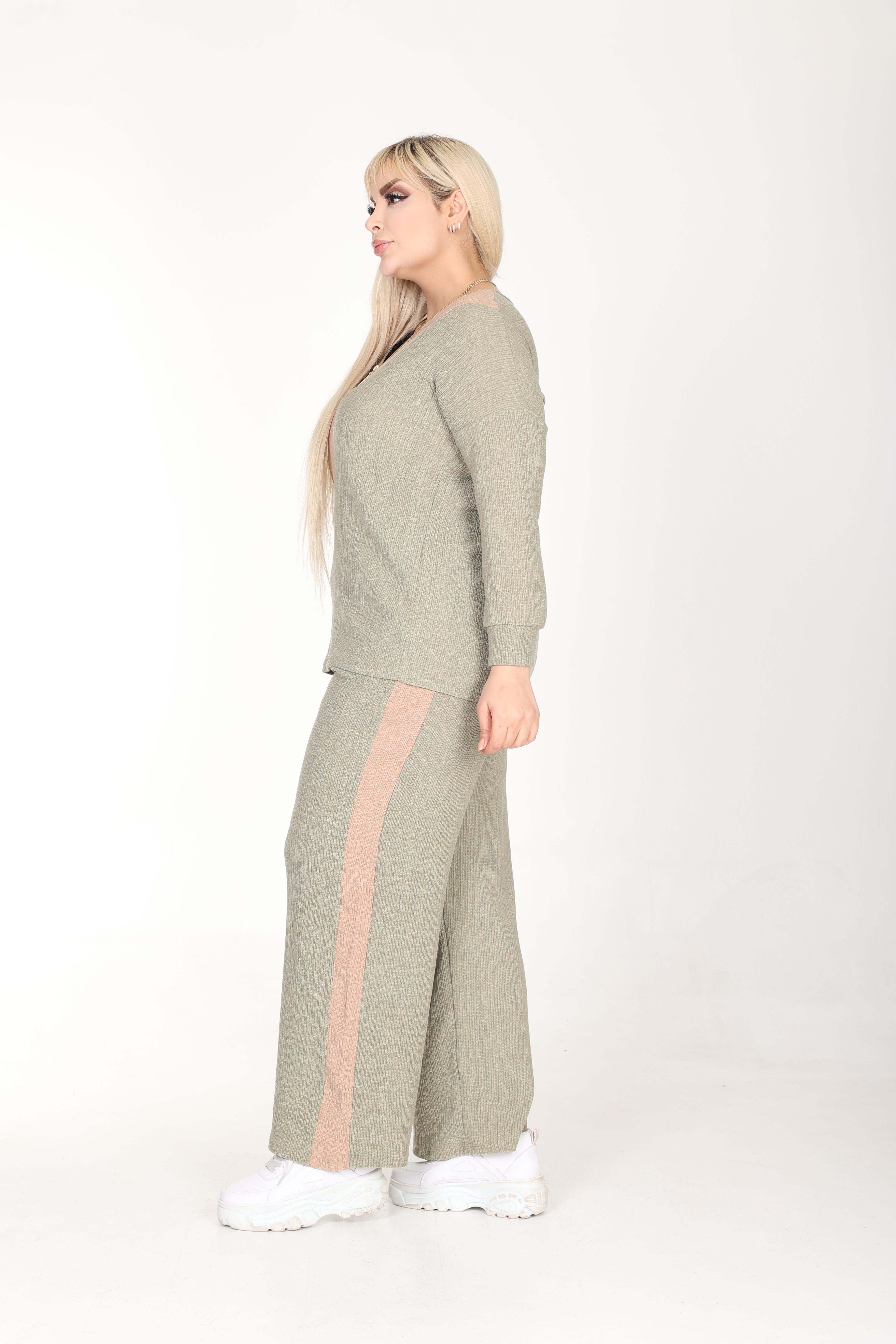 Blok Renkli Yaka Fermuarlı Bürümcük Alt-Üst Takım