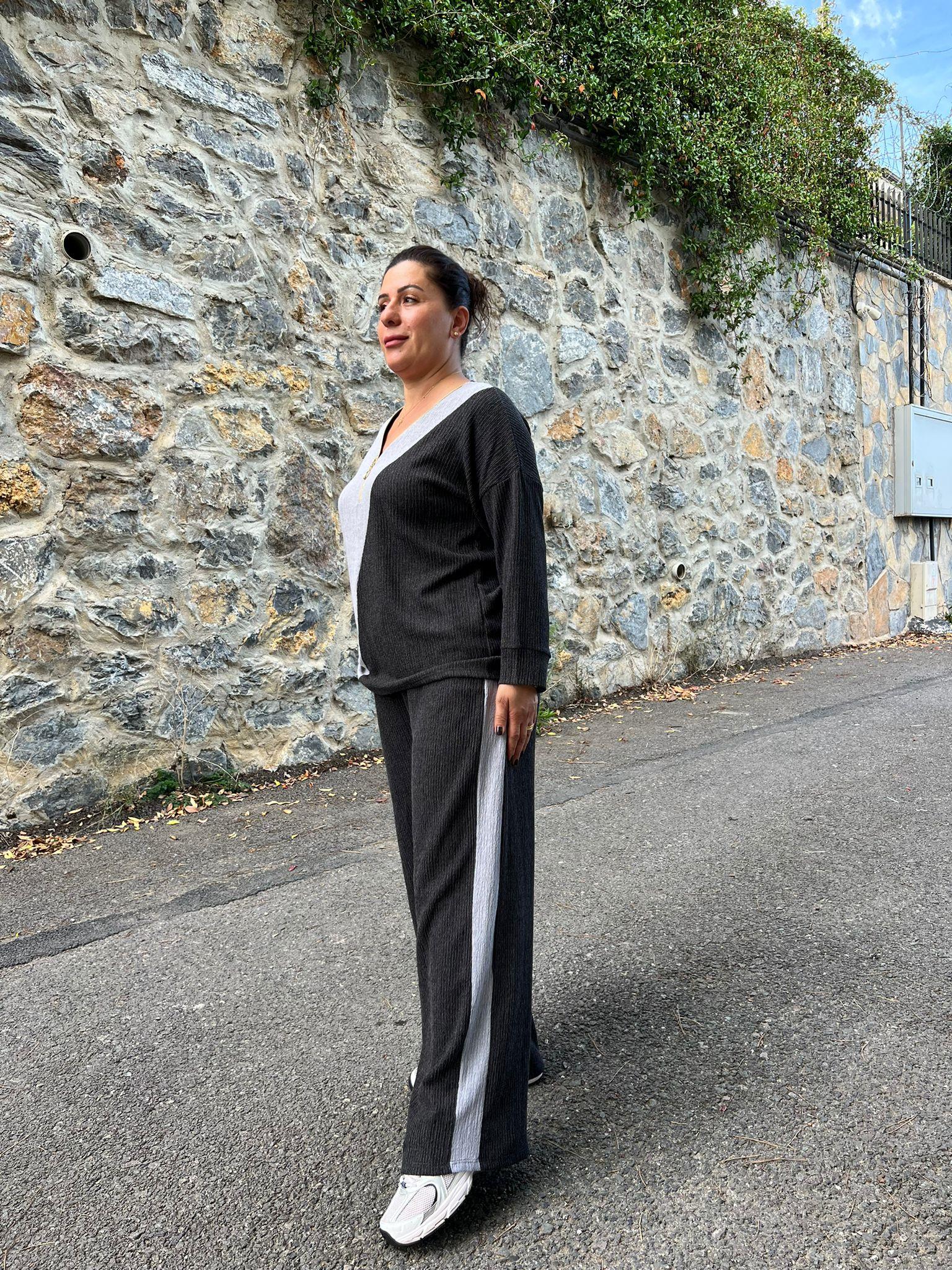 Blok Renkli Yaka Fermuarlı Bürümcük Alt-Üst Takım