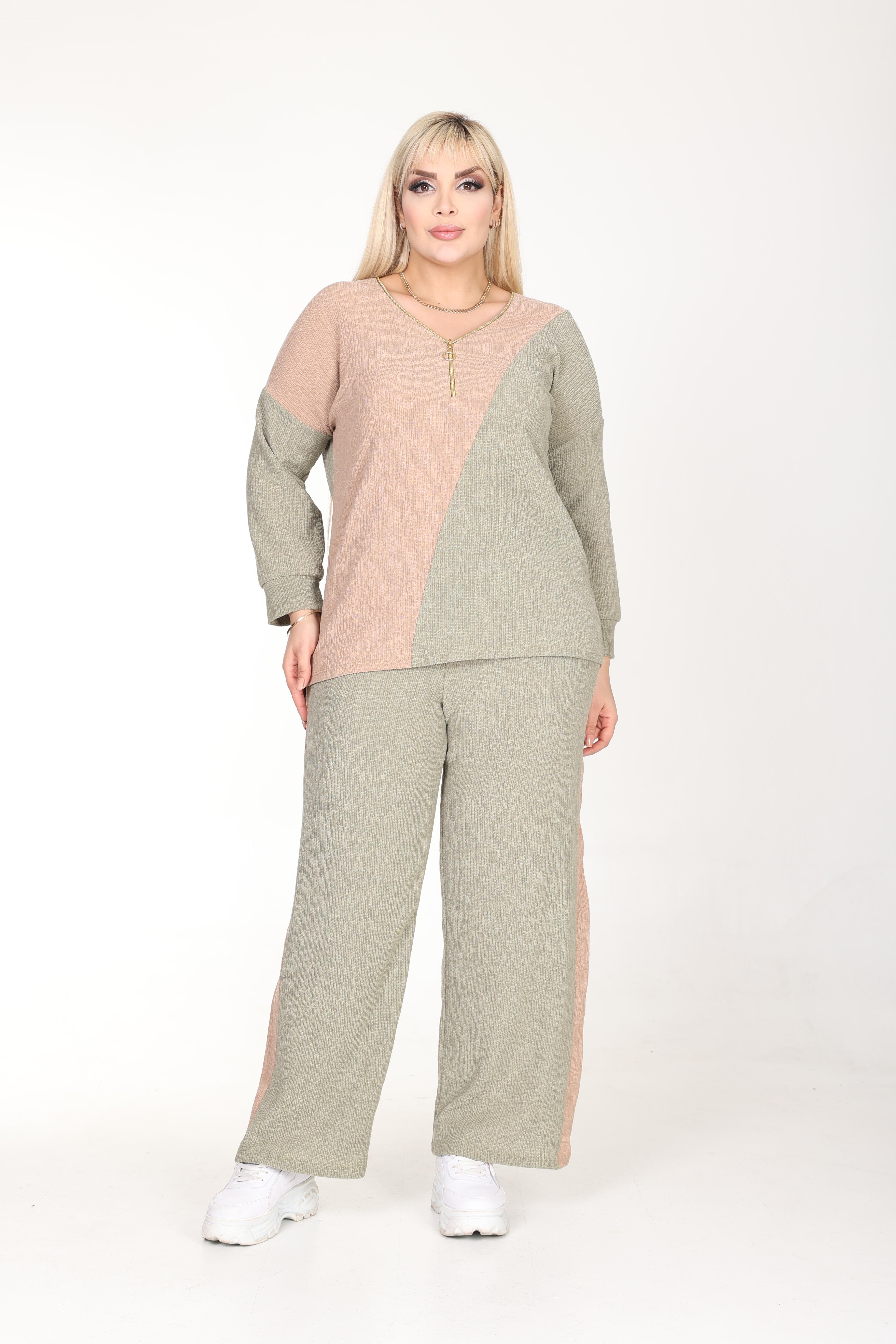 Blok Renkli Yaka Fermuarlı Bürümcük Alt-Üst Takım