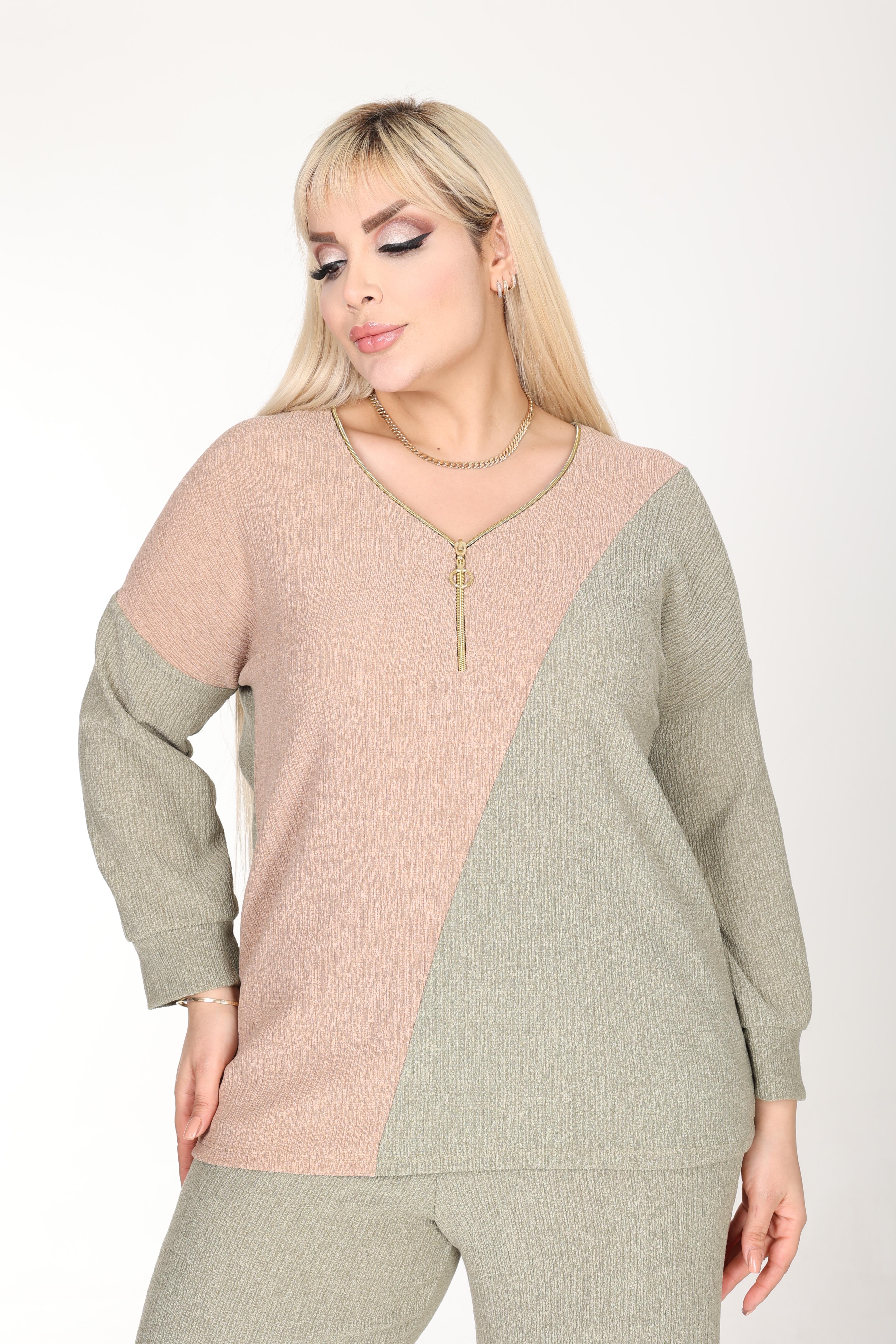 Blok Renkli Yaka Fermuarlı Bürümcük Alt-Üst Takım