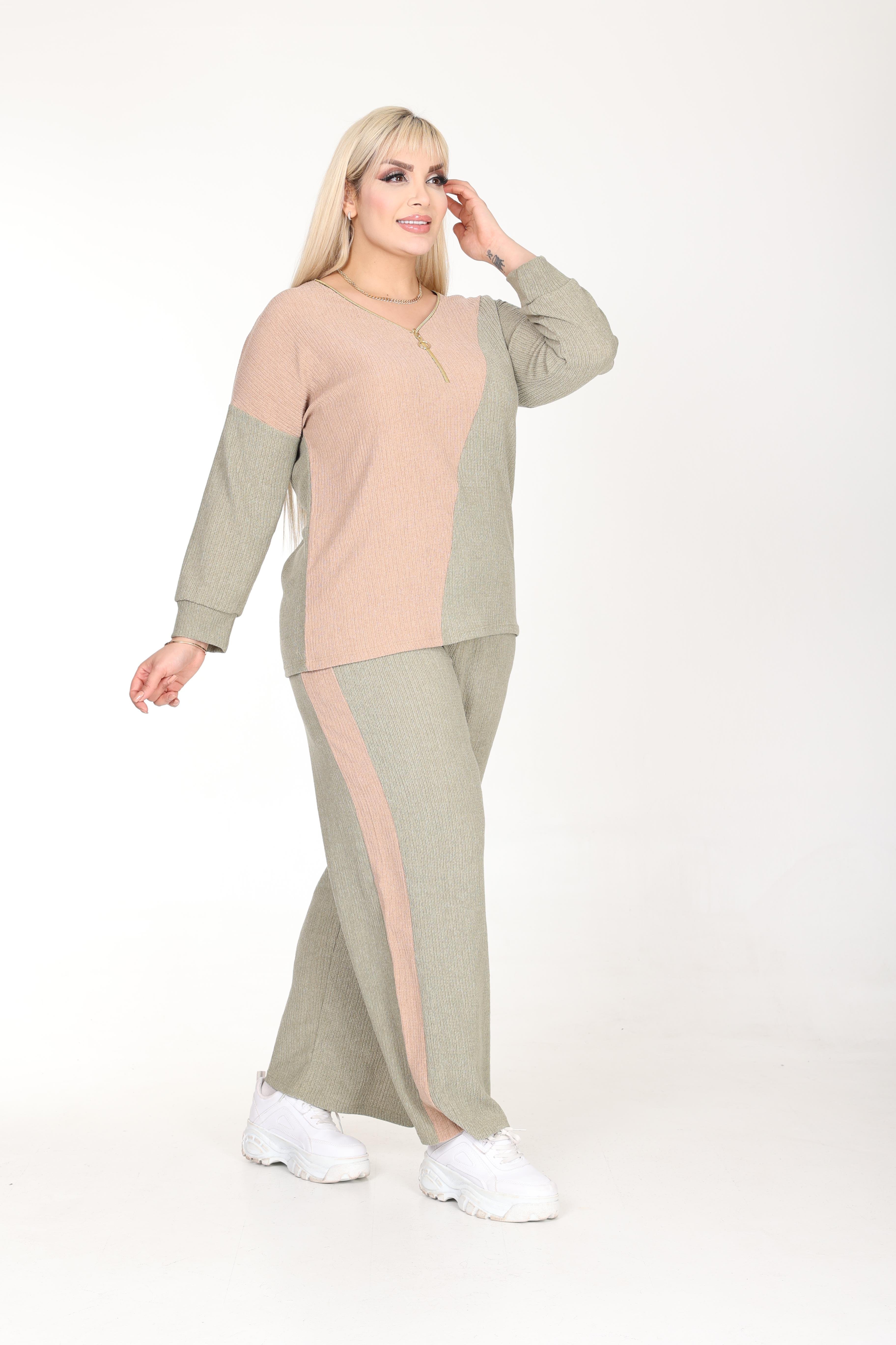 Blok Renkli Yaka Fermuarlı Bürümcük Alt-Üst Takım