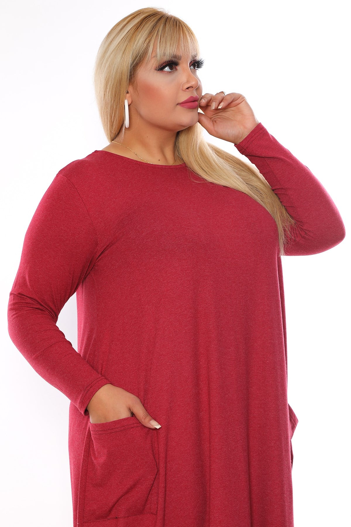 Bordo jumbo elbise
